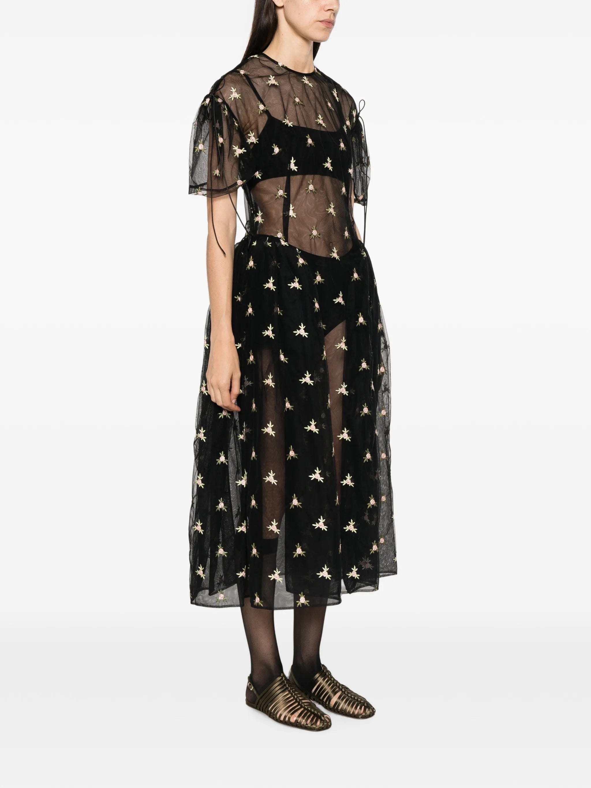 Simone Rocha floral - embroidered puff - sleeve dress