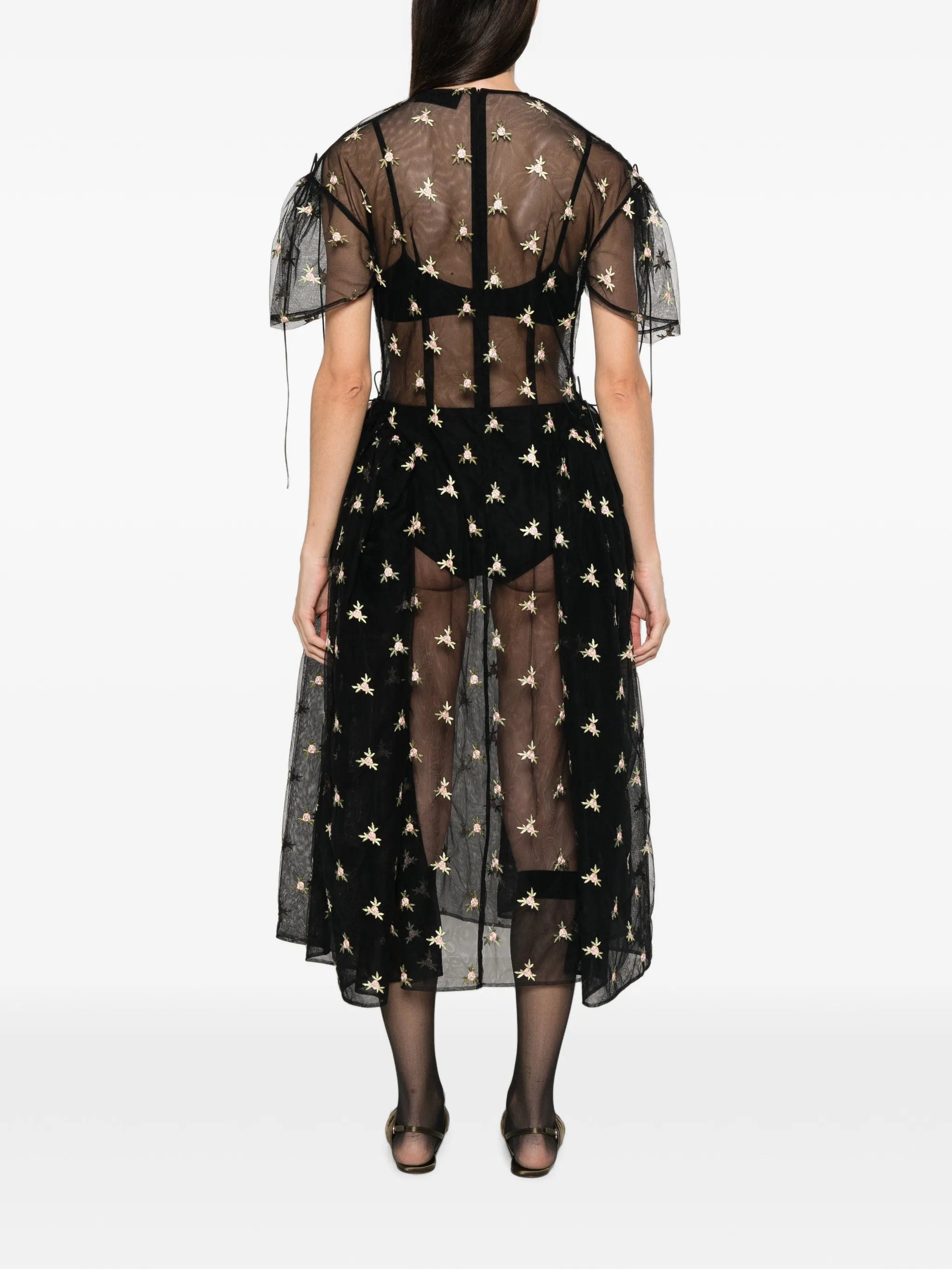 Simone Rocha floral - embroidered puff - sleeve dress