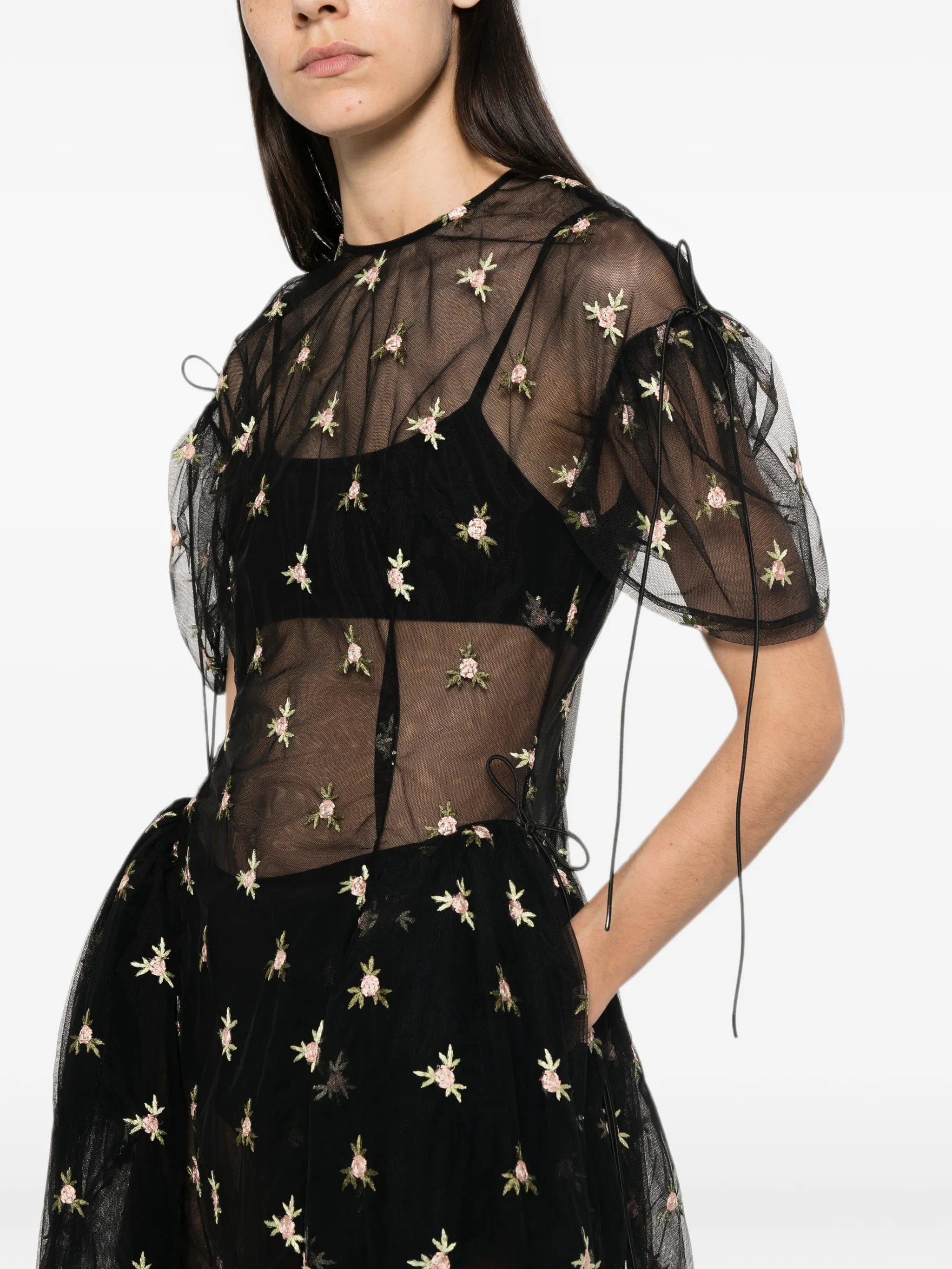 Simone Rocha floral - embroidered puff - sleeve dress