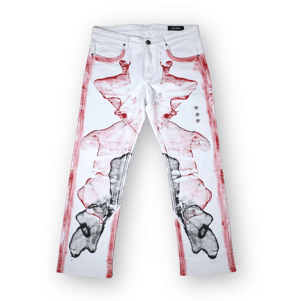 Gauddly Plague hand painted denim jeans