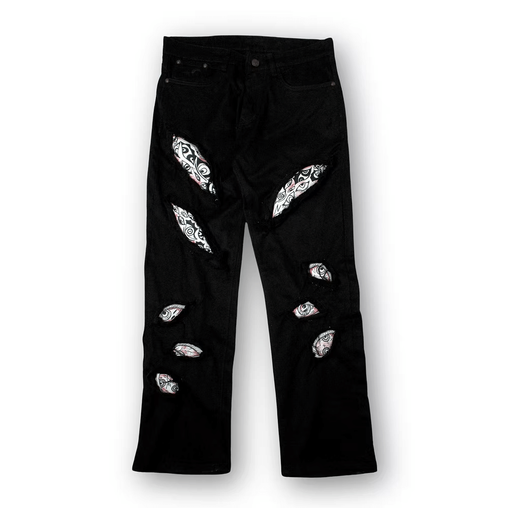 Gauddly Rising Malice hand painted puff patchworked denim jeans