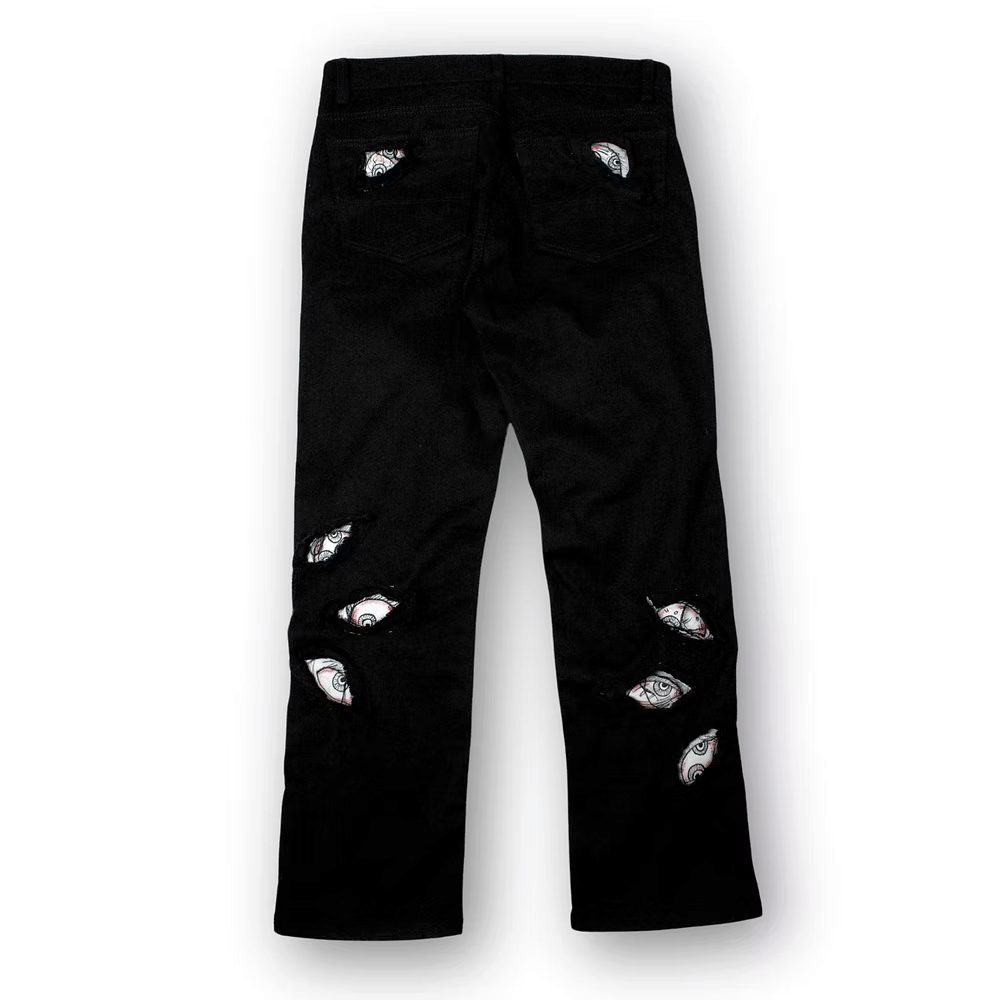 Gauddly Rising Malice hand painted puff patchworked denim jeans