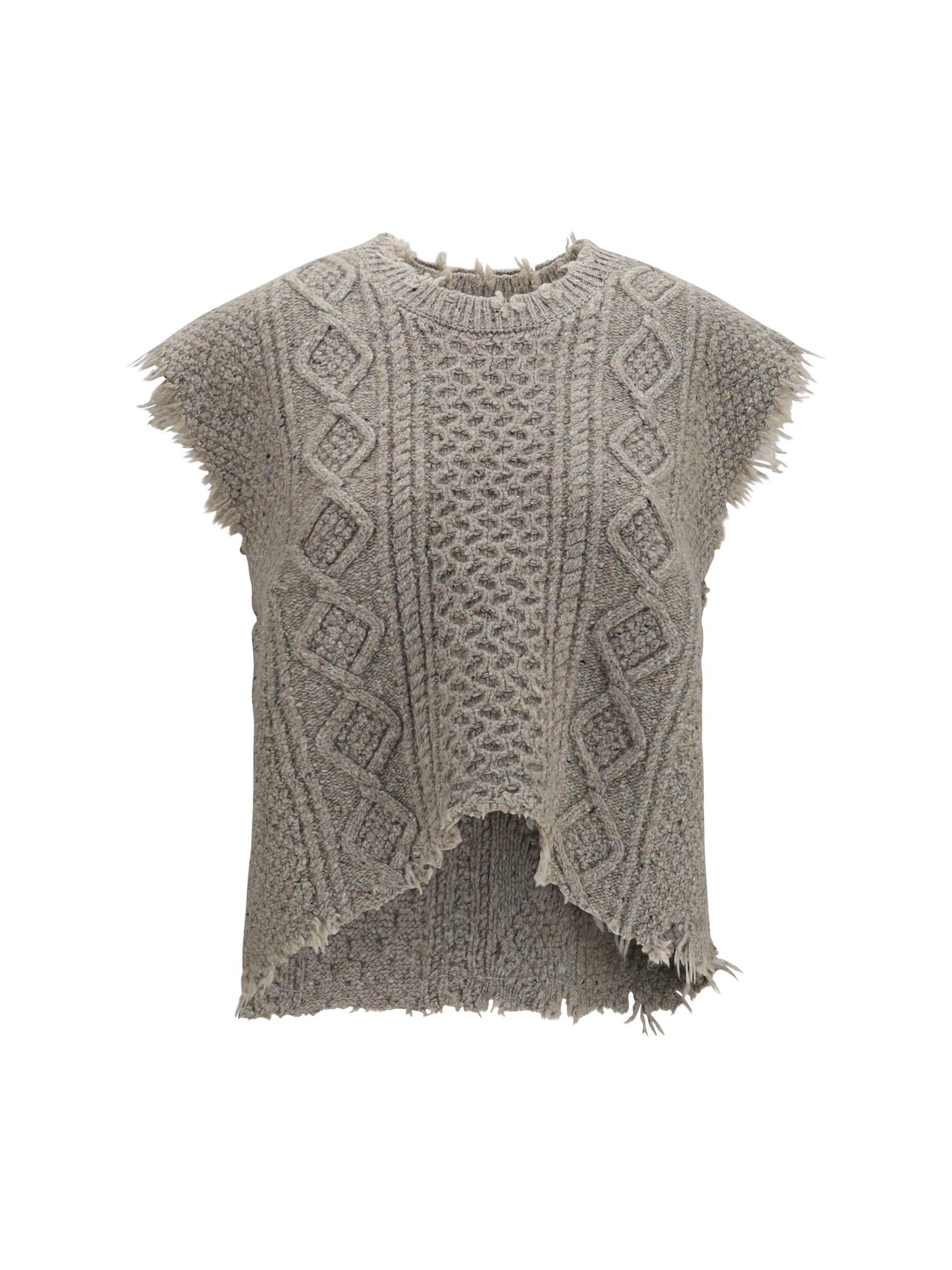 R13 Cable - Knit Distressed Wool Vest — Gray