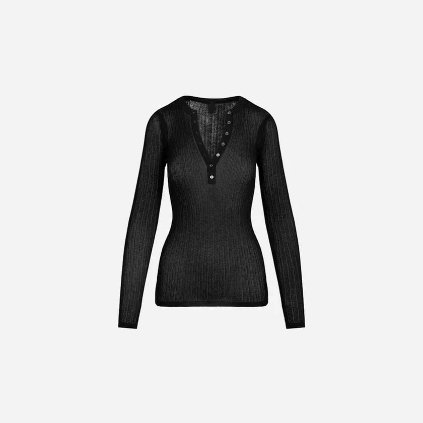 SHEER KNIT SKIMS Sheer Knit Long Sleeve Henley Onyx