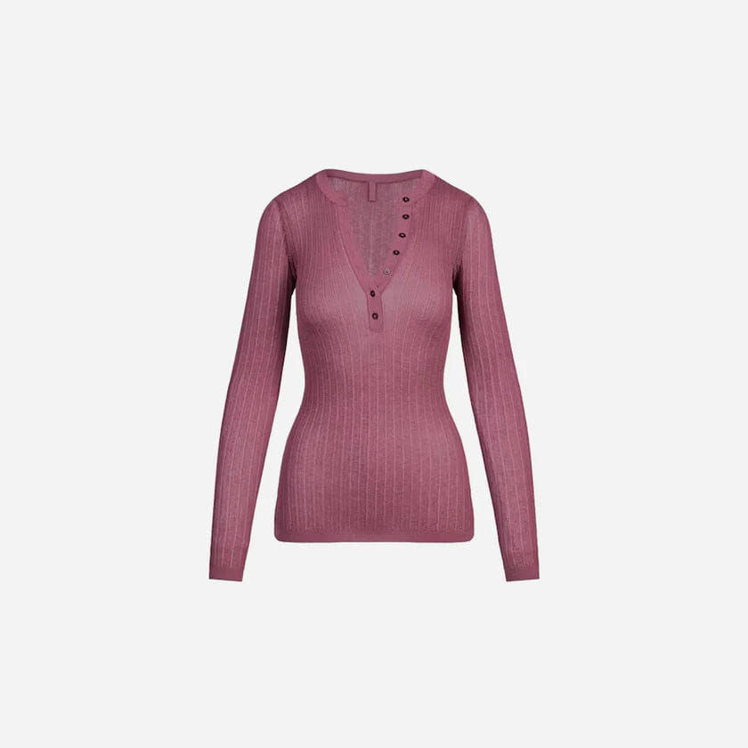 SHEER KNIT SKIMS Sheer Knit Long Sleeve Henley Beet