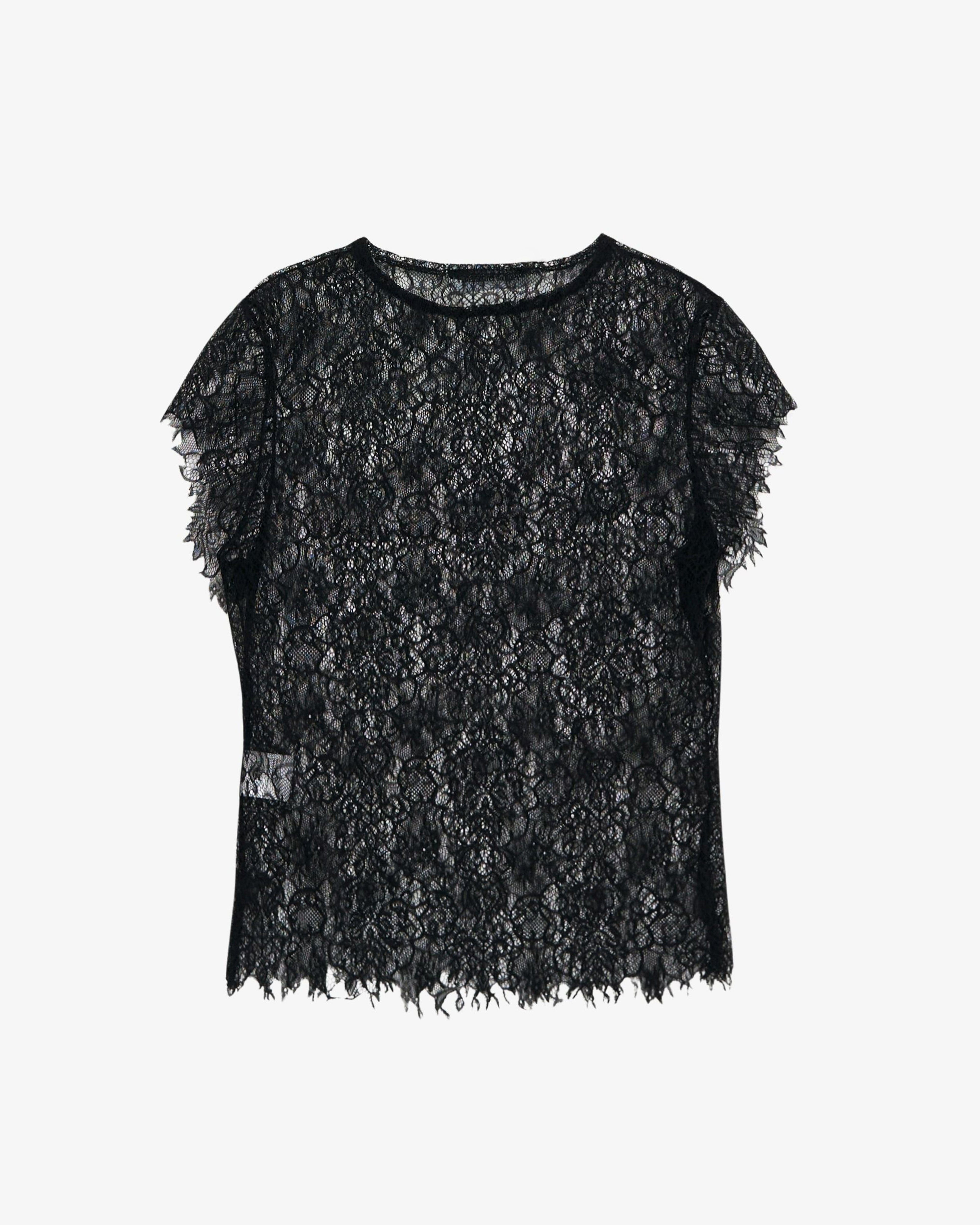 Pauline Dujancourt - Women's Seagull Lace Cap Sleeves Top - (Black)