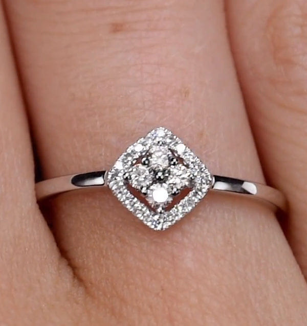 Diamond Stellato Champagne Halo Diamond Ring 0.15ct in 9K White Gold SIZE K