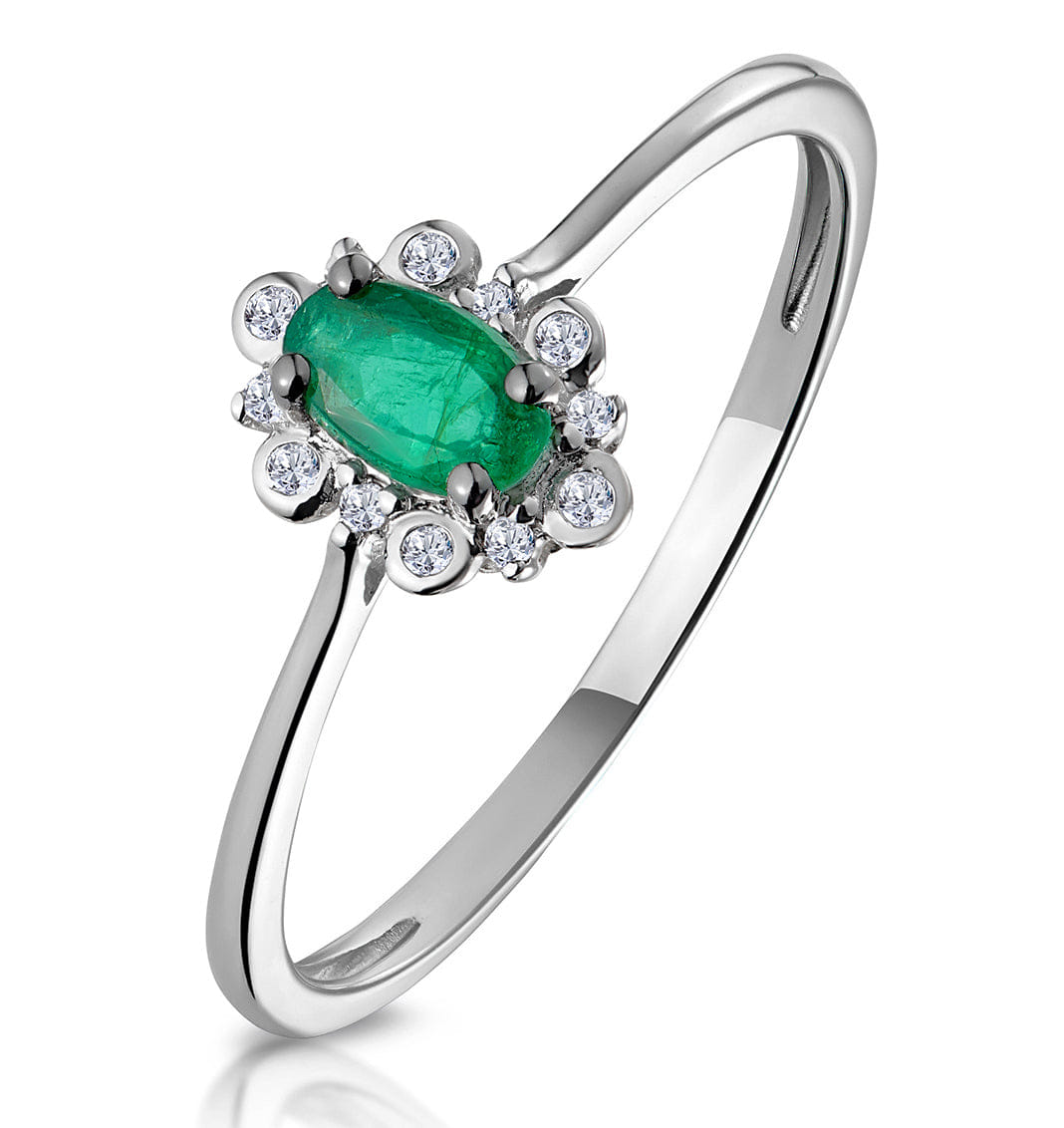 Diamond Emerald and Diamond Stellato Cluster Ring in 9K White Gold