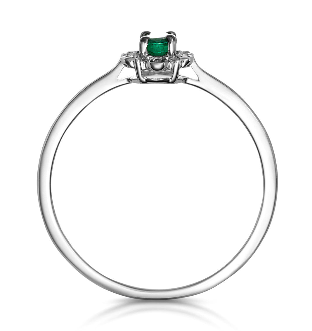 Diamond Emerald and Diamond Stellato Cluster Ring in 9K White Gold