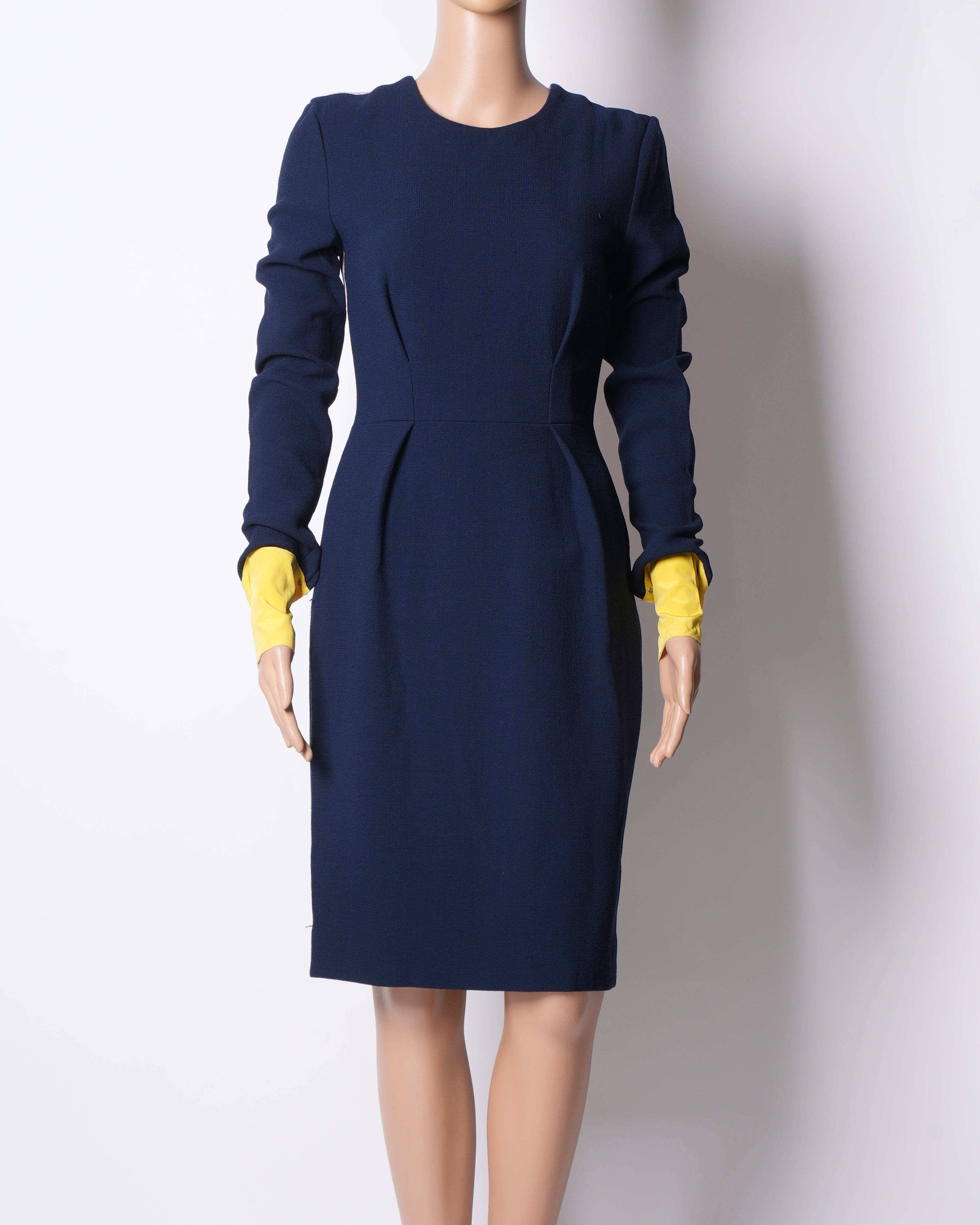 Roksanda Navy Crepe Panel Dress with Contrast Pink & Blue