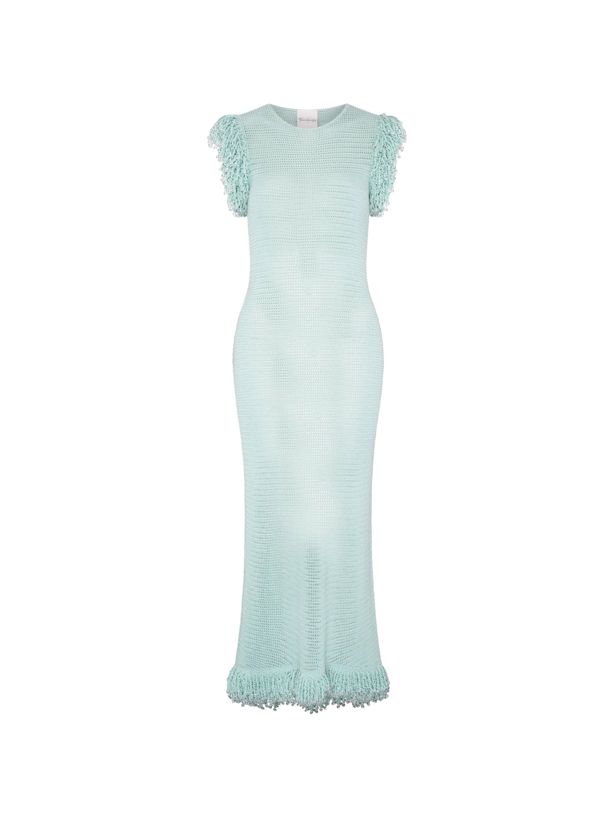 Paris Georgia fringed fishnet dress