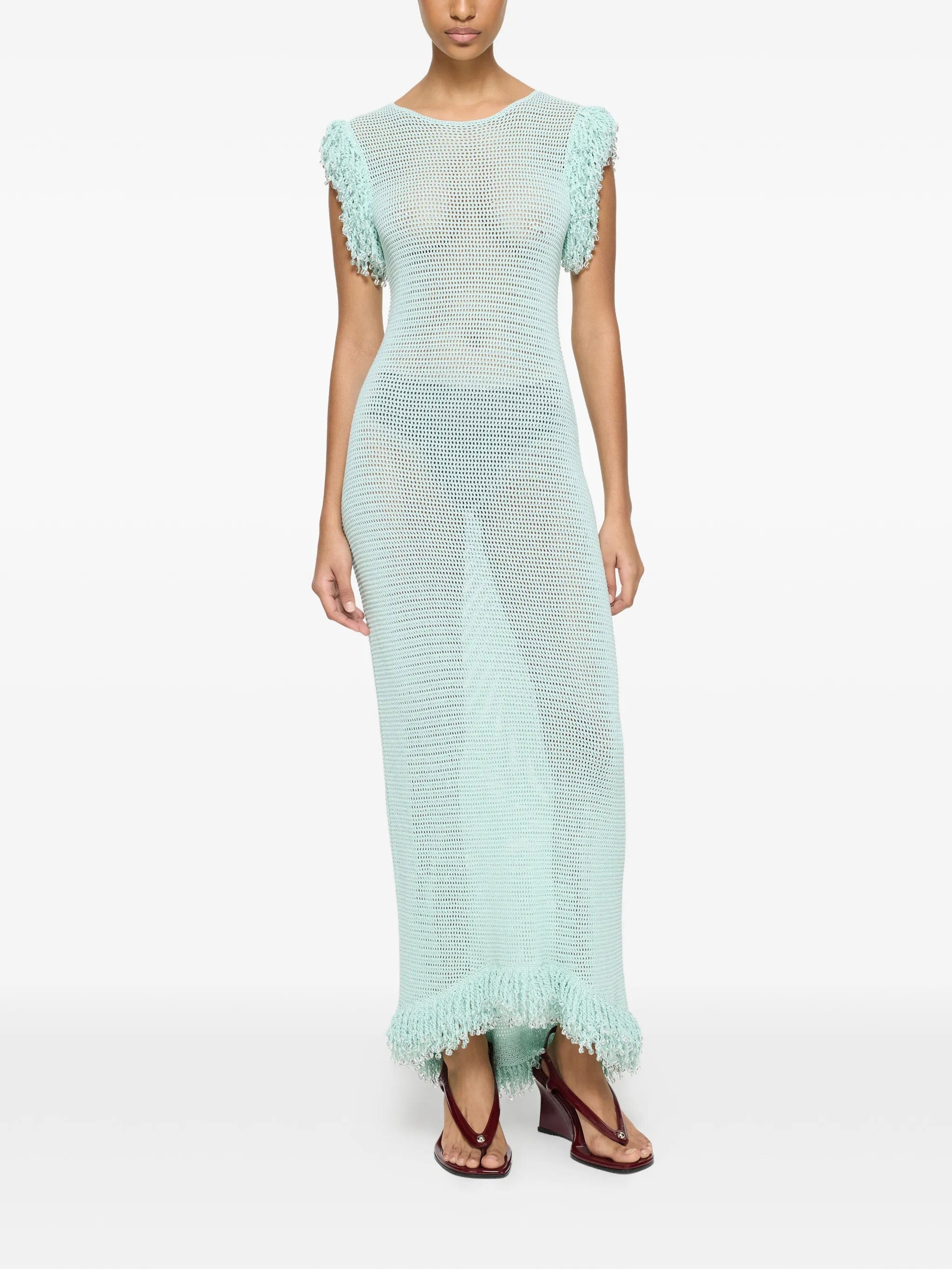 Paris Georgia fringed fishnet dress