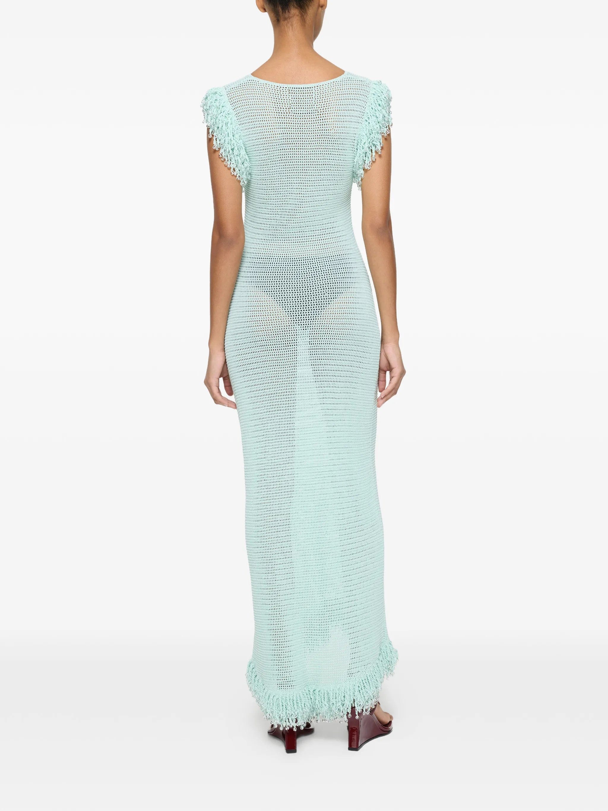Paris Georgia fringed fishnet dress