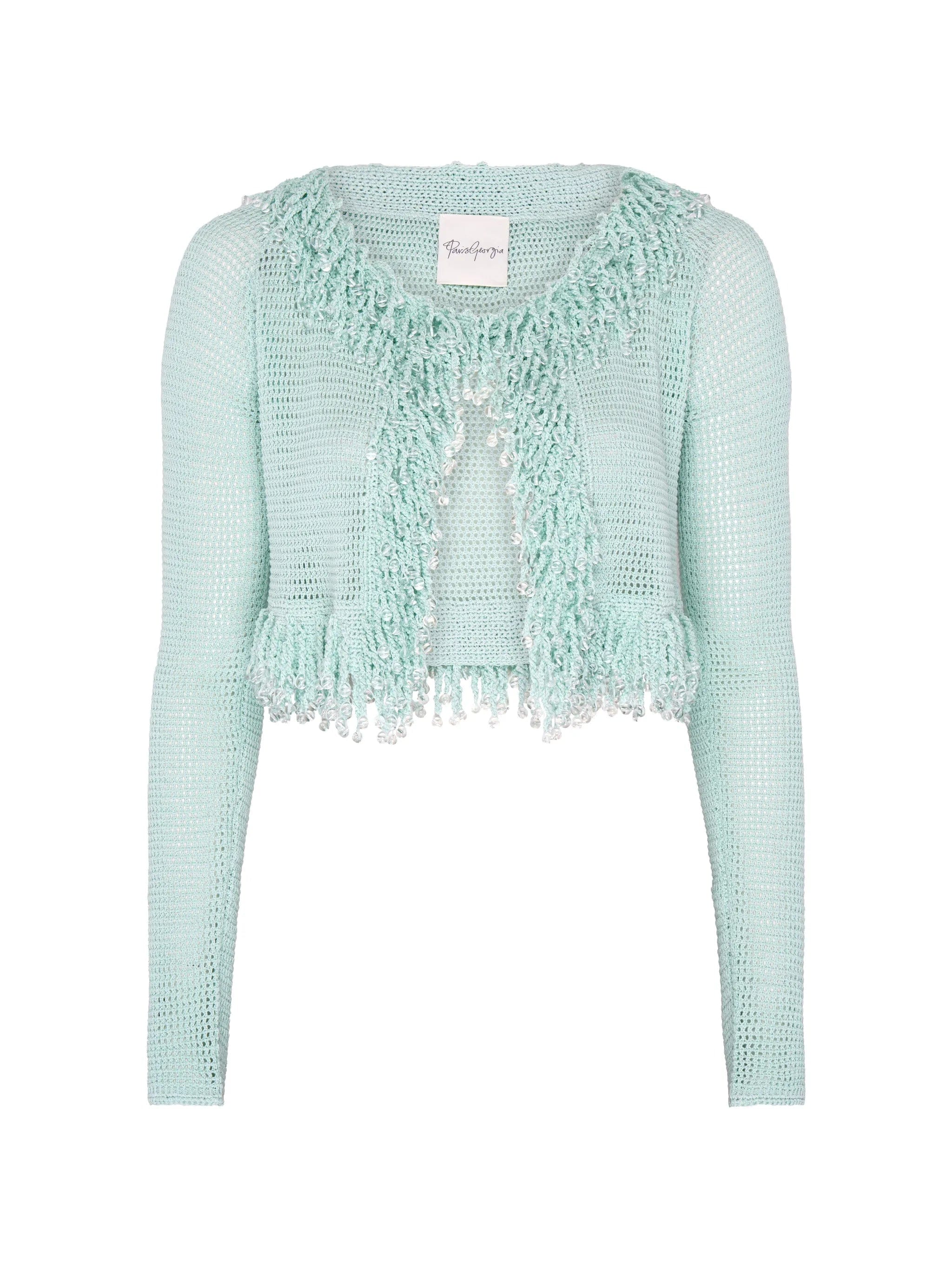 Paris Georgia fringed fishnet cardigan