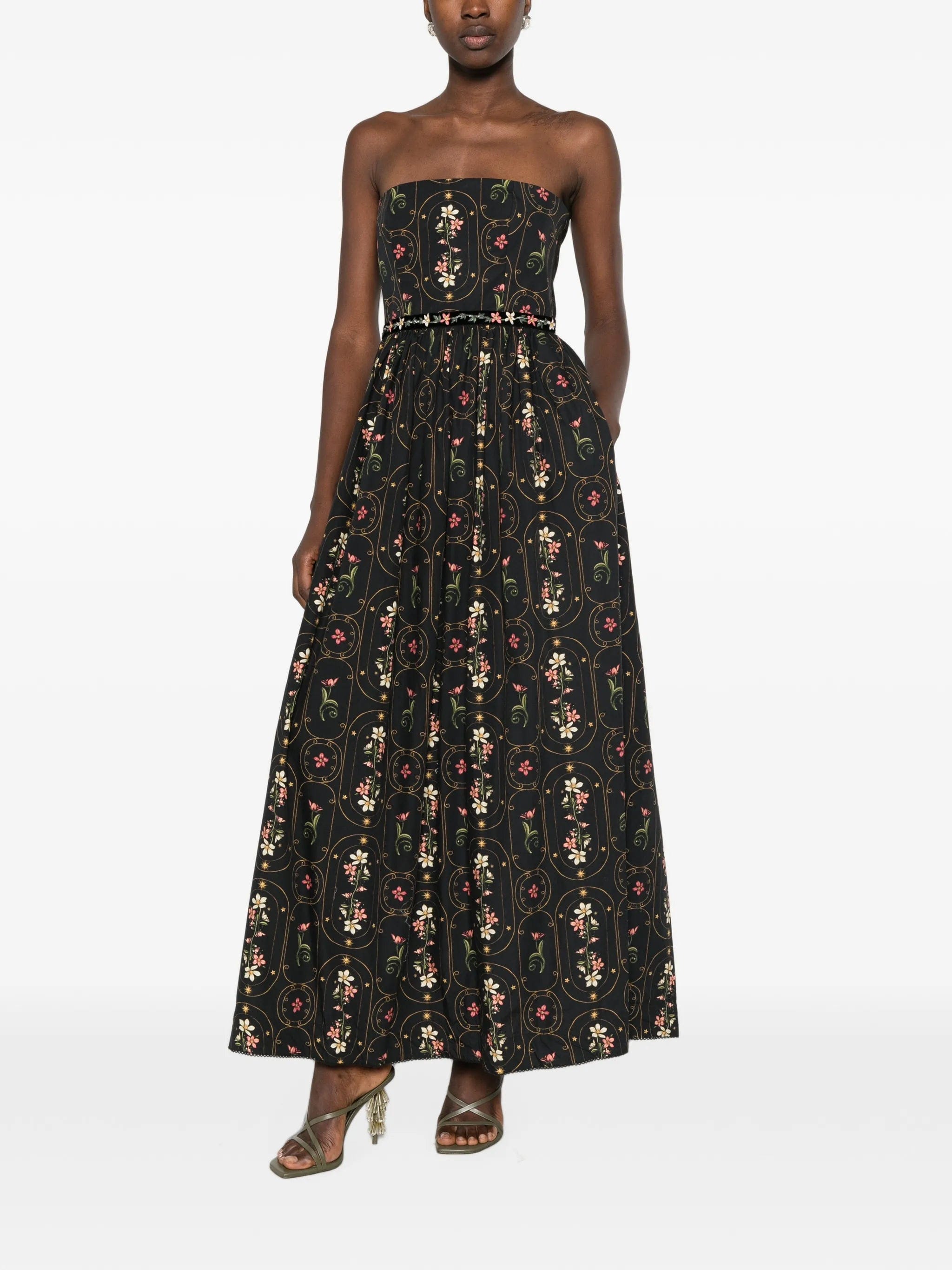 Agua by Agua Bendita Lienzo strapless floral - print maxi dress