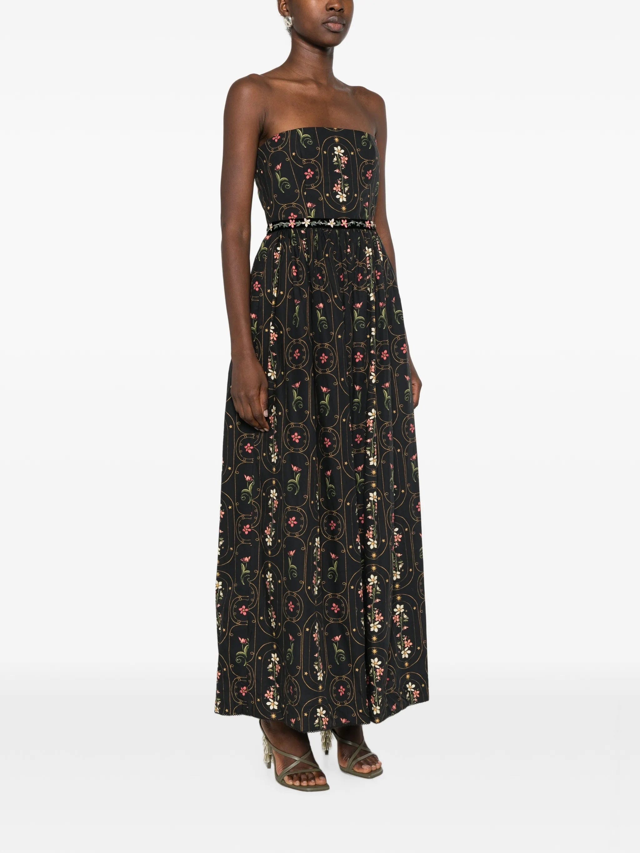 Agua by Agua Bendita Lienzo strapless floral - print maxi dress