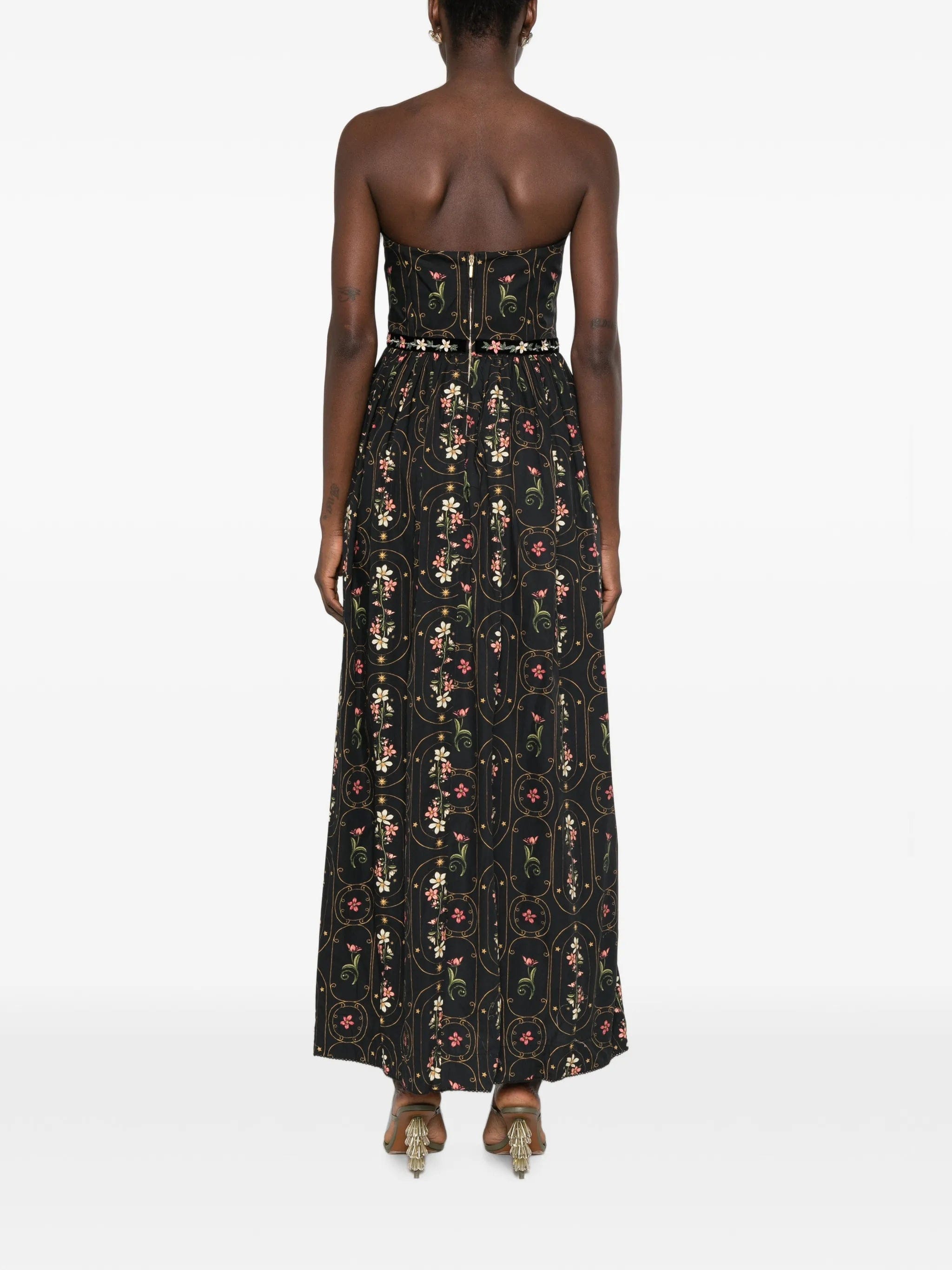 Agua by Agua Bendita Lienzo strapless floral - print maxi dress