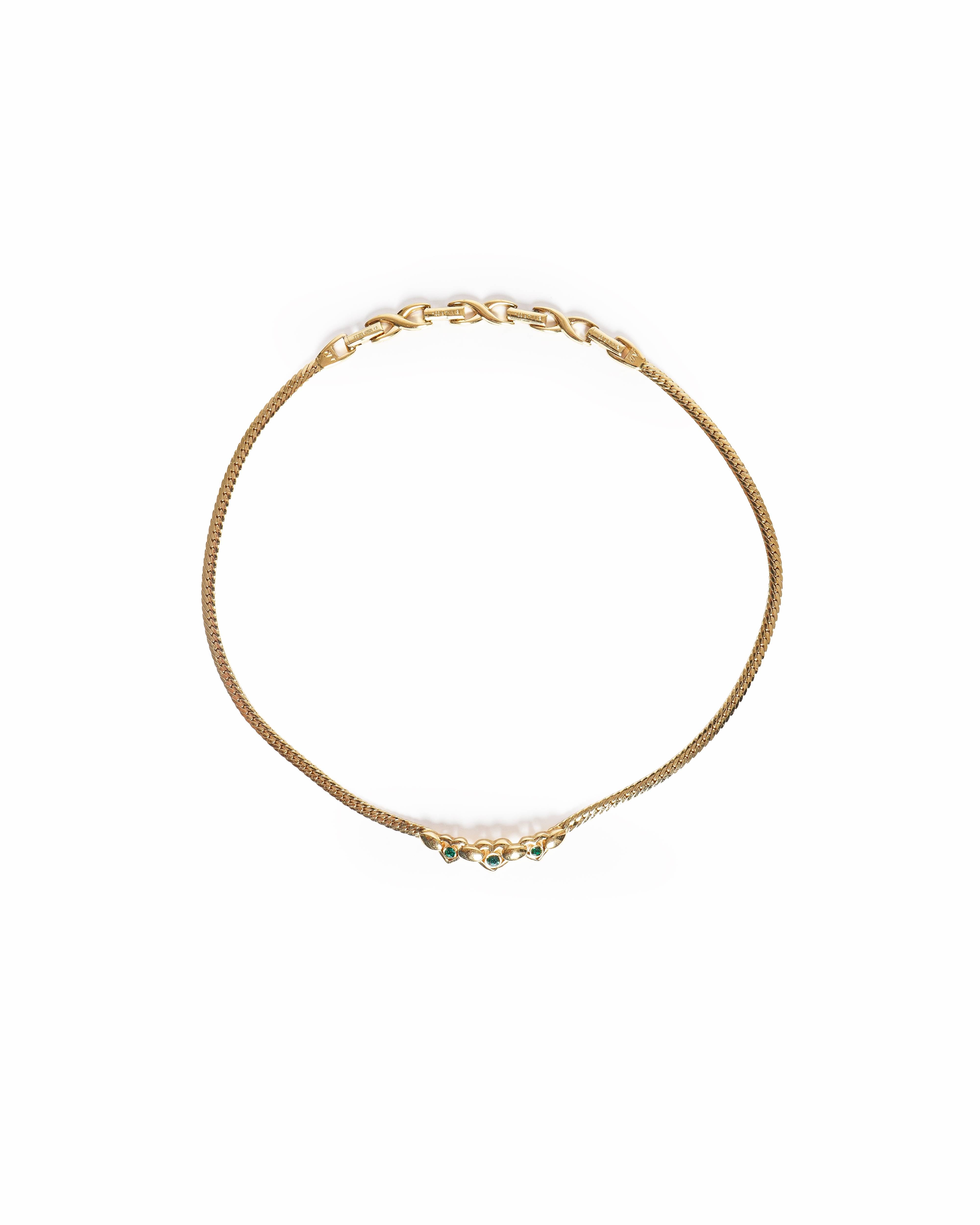 Nina Ricci Vintage Nina Ricci Gold - Plated Triple Heart Emerald Crystal Choker Necklace