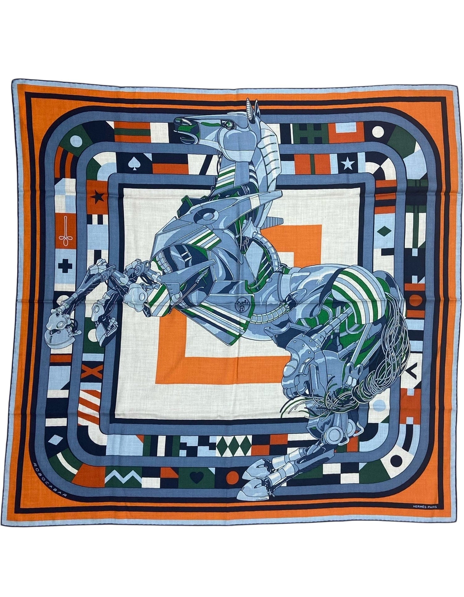 ASC Resale Hermes NWT Blue/ Orange Robocabar 140 cm Silk/Cashmere Shawl