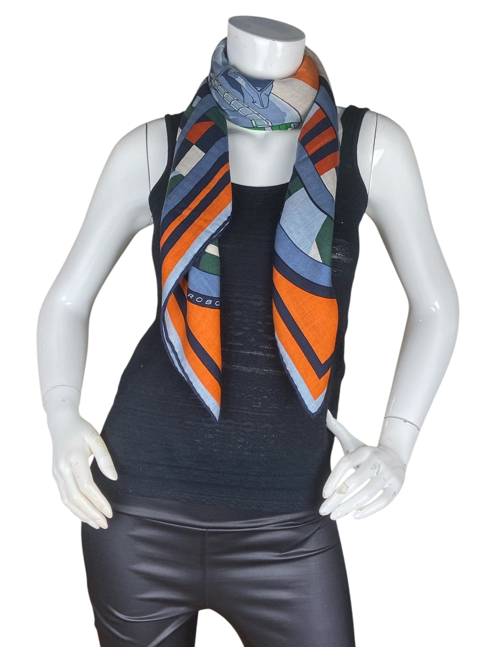 ASC Resale Hermes NWT Blue/ Orange Robocabar 140 cm Silk/Cashmere Shawl