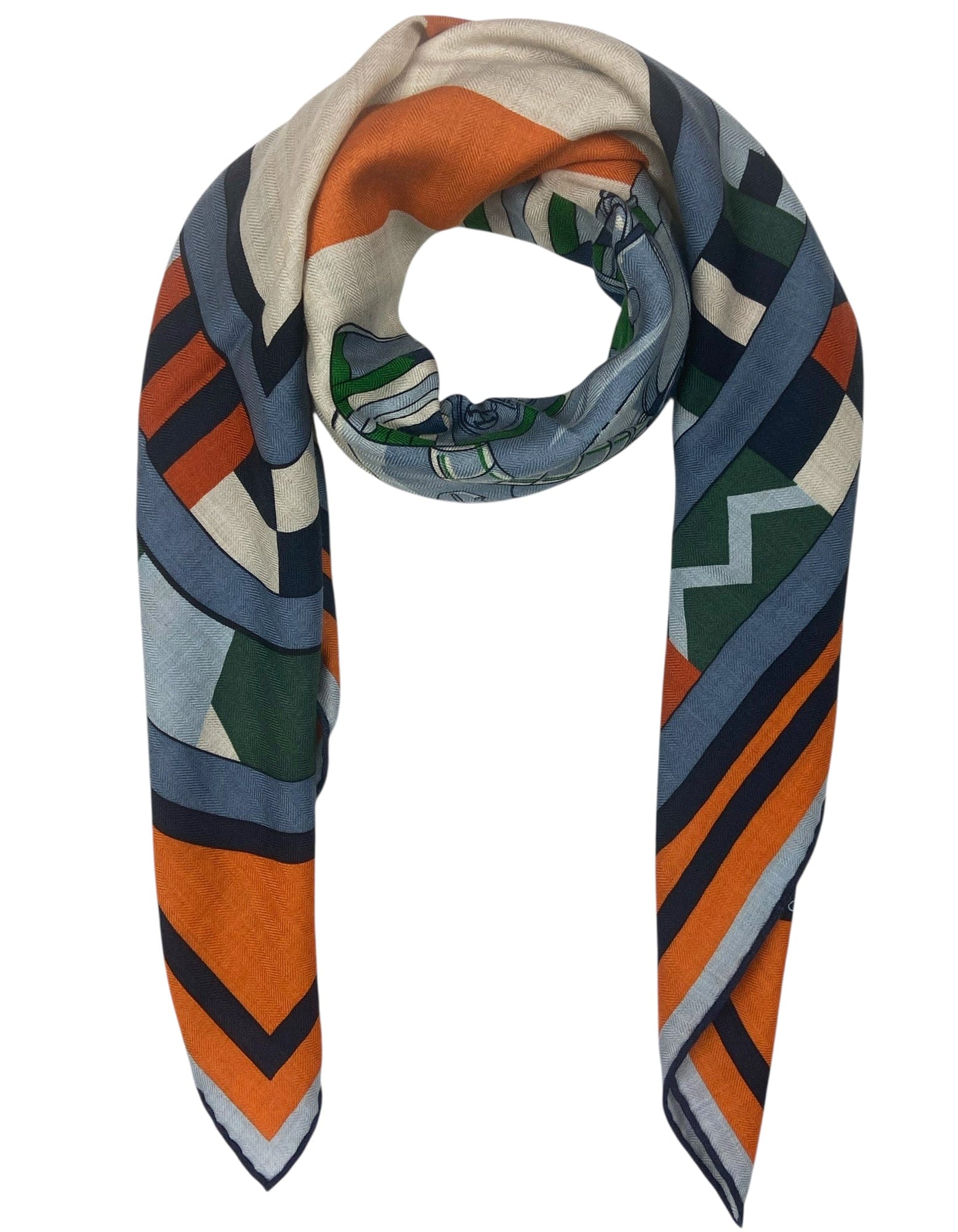 ASC Resale Hermes NWT Blue/ Orange Robocabar 140 cm Silk/Cashmere Shawl