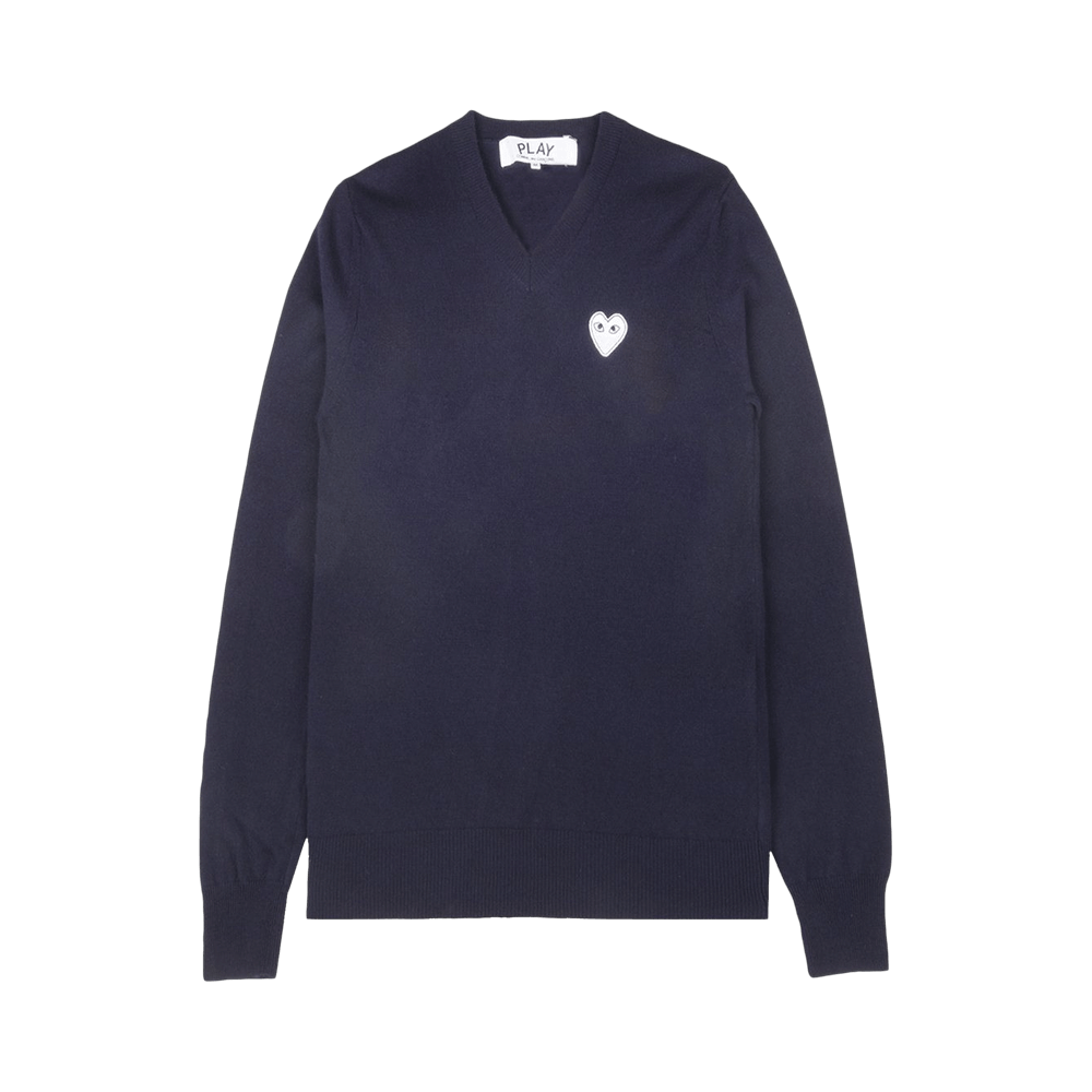 Comme des Garçons PLAY Heart V-Neck Sweater Blue