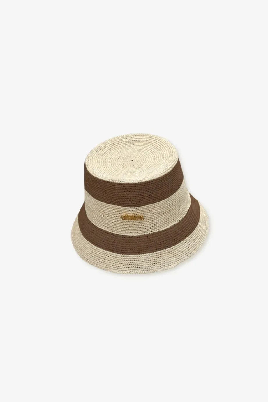 VAN PALMA Gina Stripes Straw Bucket Hat in Beige and Brown