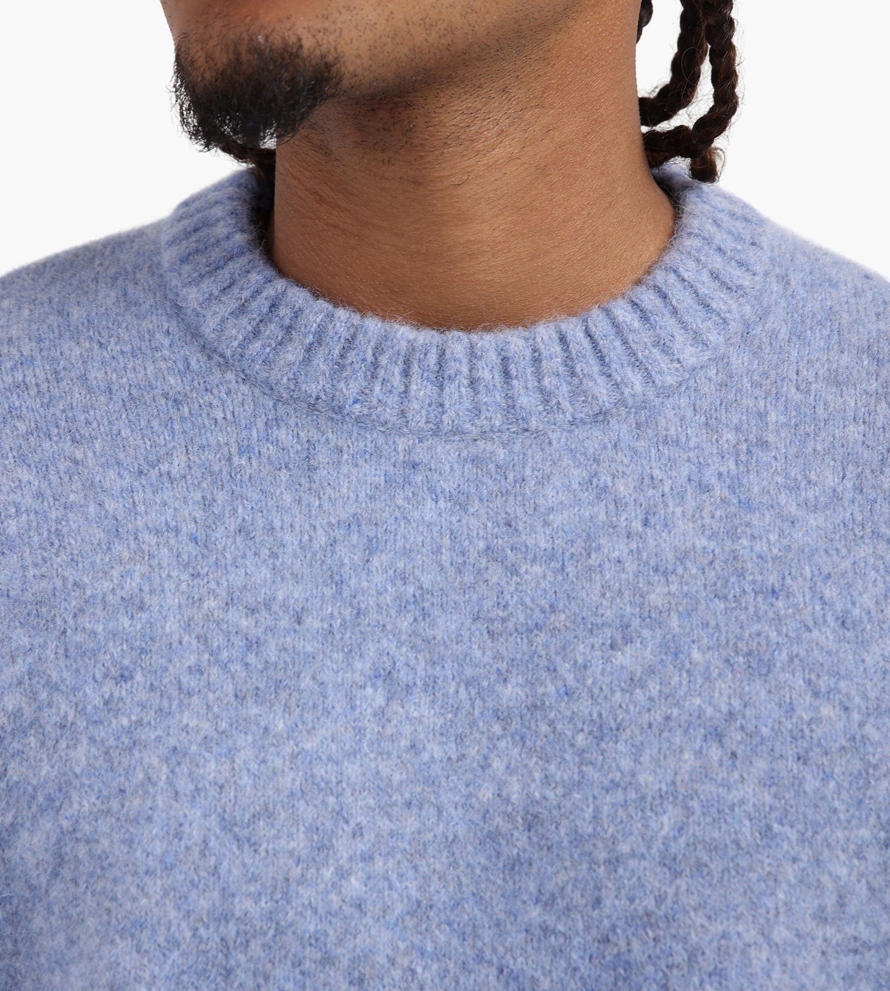 about:blank Mohair Knitted Logo Crewneck Blue Ecru