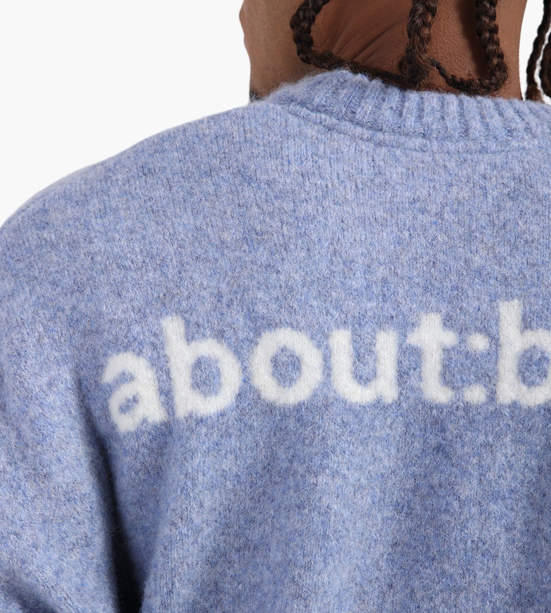 about:blank Mohair Knitted Logo Crewneck Blue Ecru