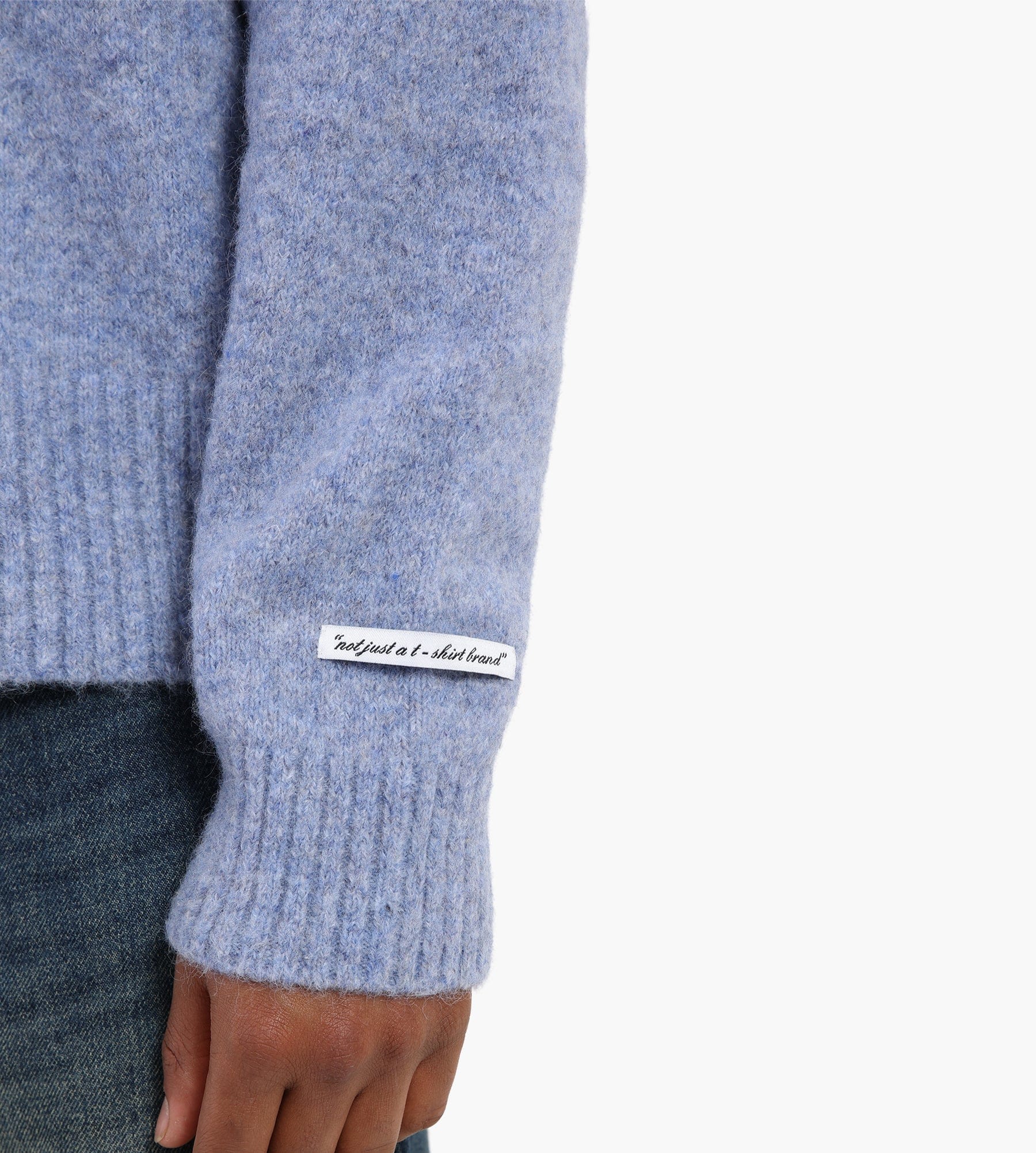 about:blank Mohair Knitted Logo Crewneck Blue Ecru