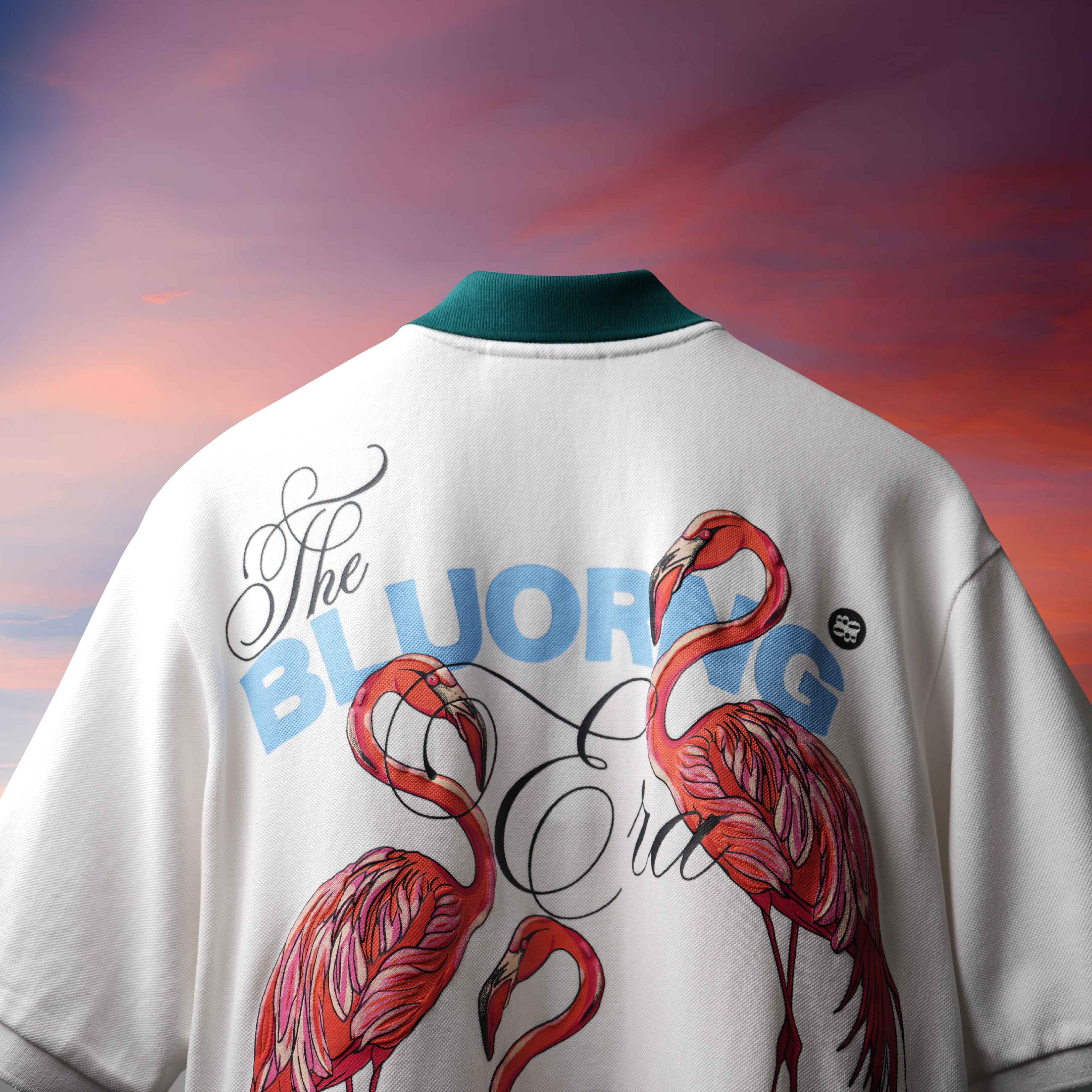 White Emerald Flamingo Polo T - Shirt