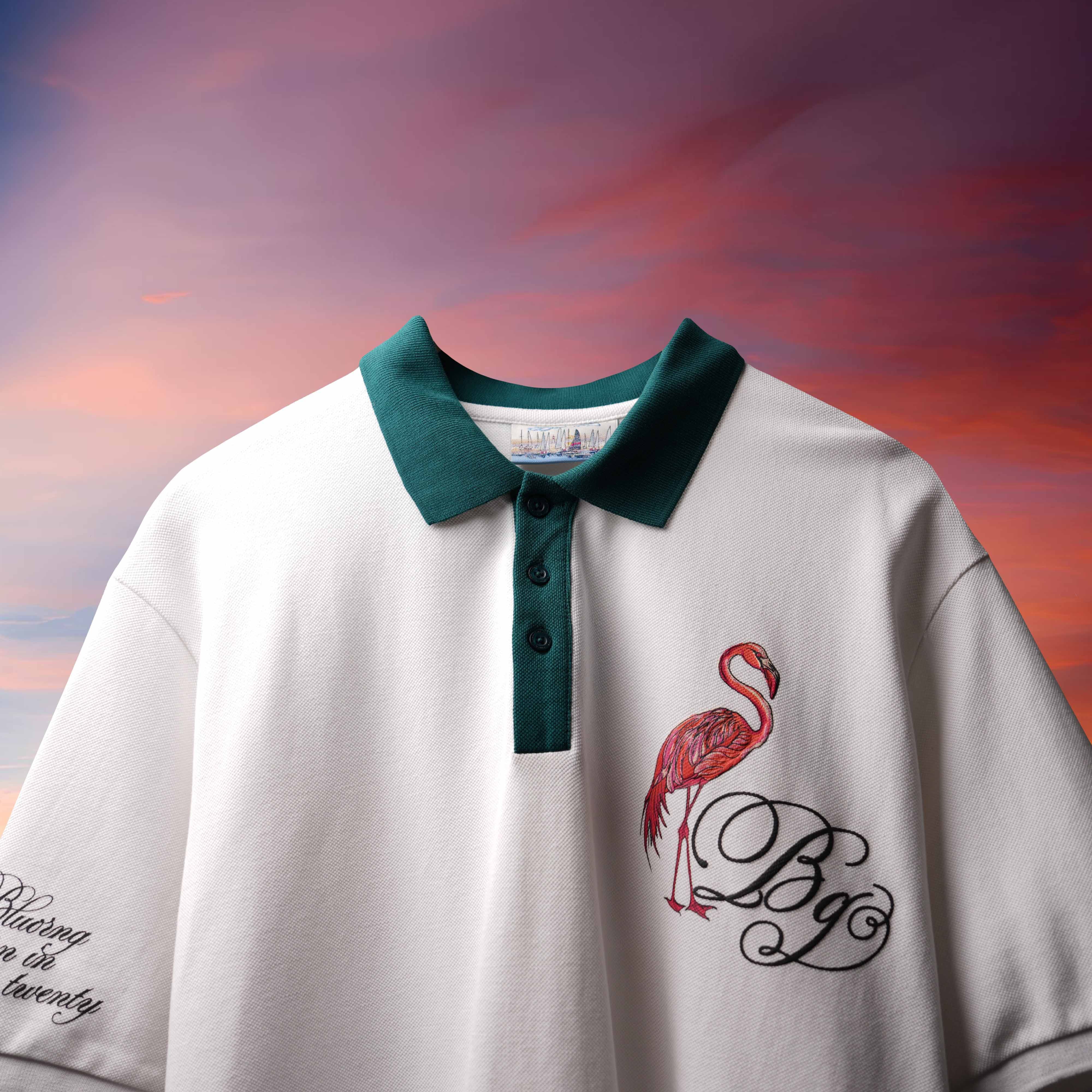 White Emerald Flamingo Polo T - Shirt