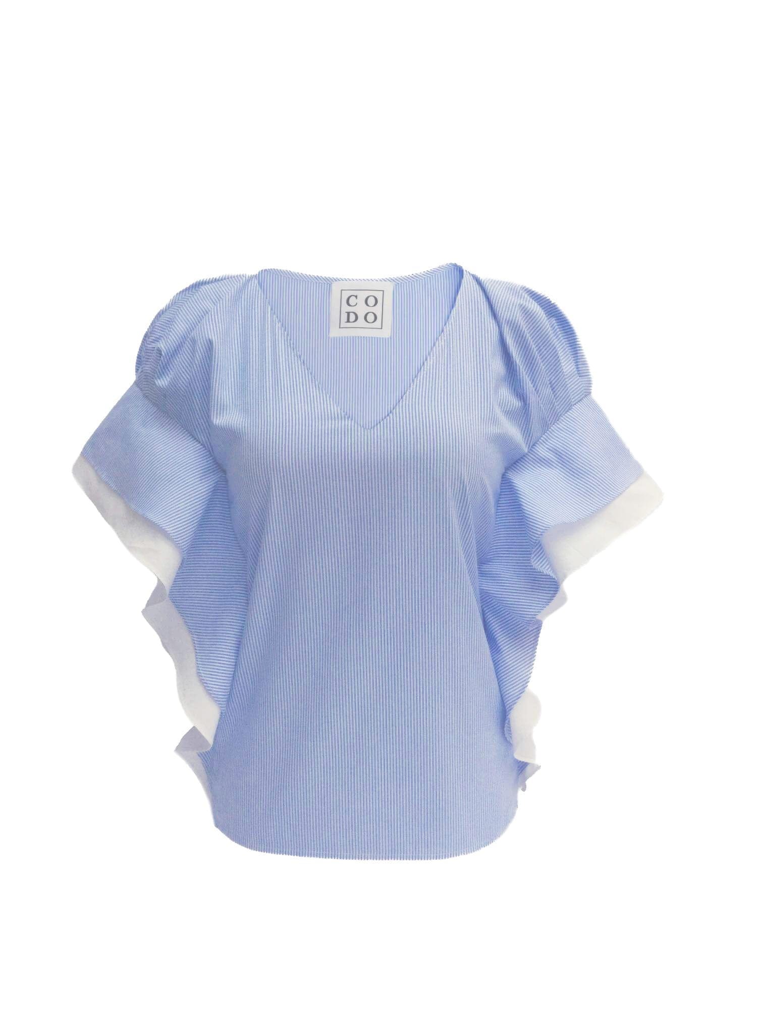 Blue CODO Cotton Ruffle Shirt Blue