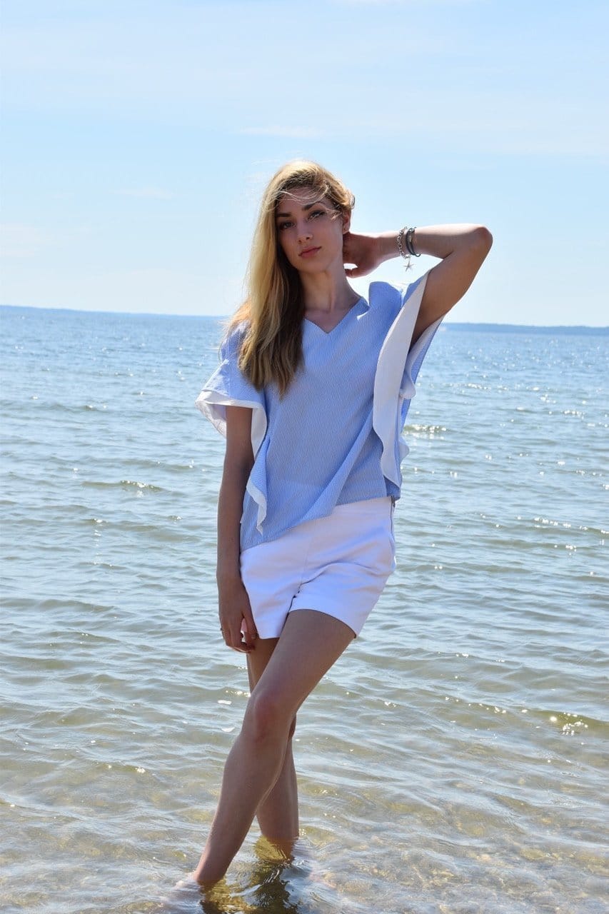Blue CODO Cotton Ruffle Shirt Blue