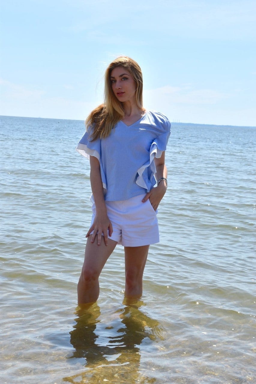 Blue CODO Cotton Ruffle Shirt Blue