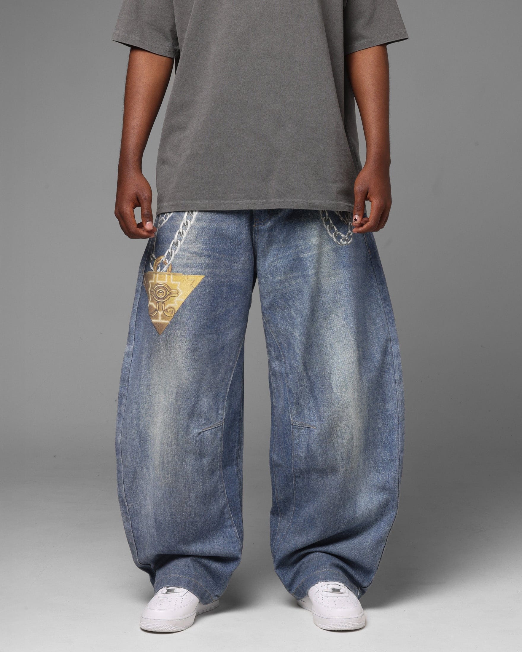 Loiter x Yu - Gi - Oh! Printed Yugi Denim Jeans Denim Blue