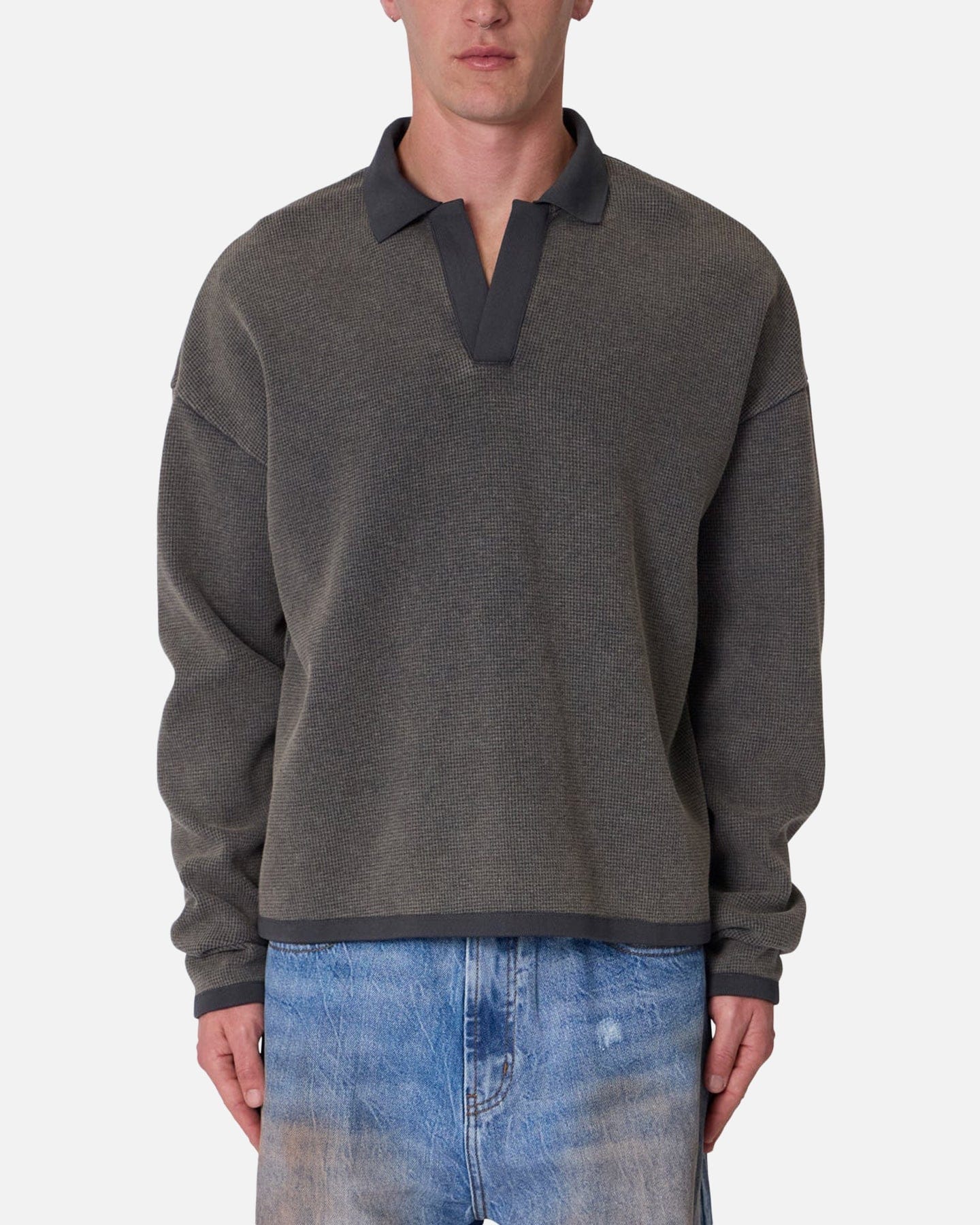 MNML Polo Thermal Long Sleeve T - Shirt Charcoal Grey