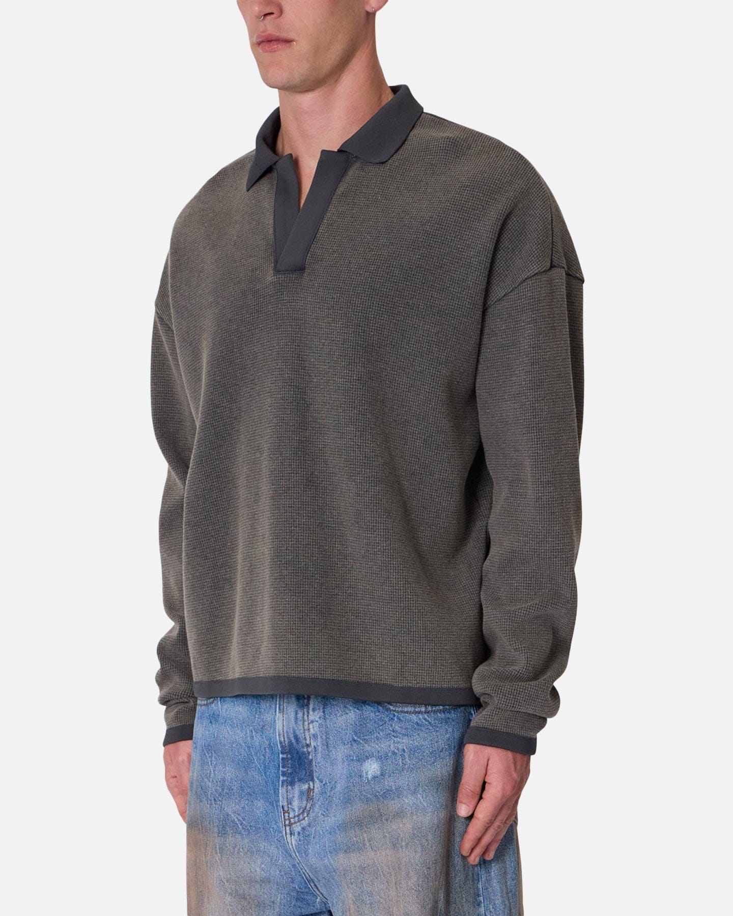MNML Polo Thermal Long Sleeve T - Shirt Charcoal Grey
