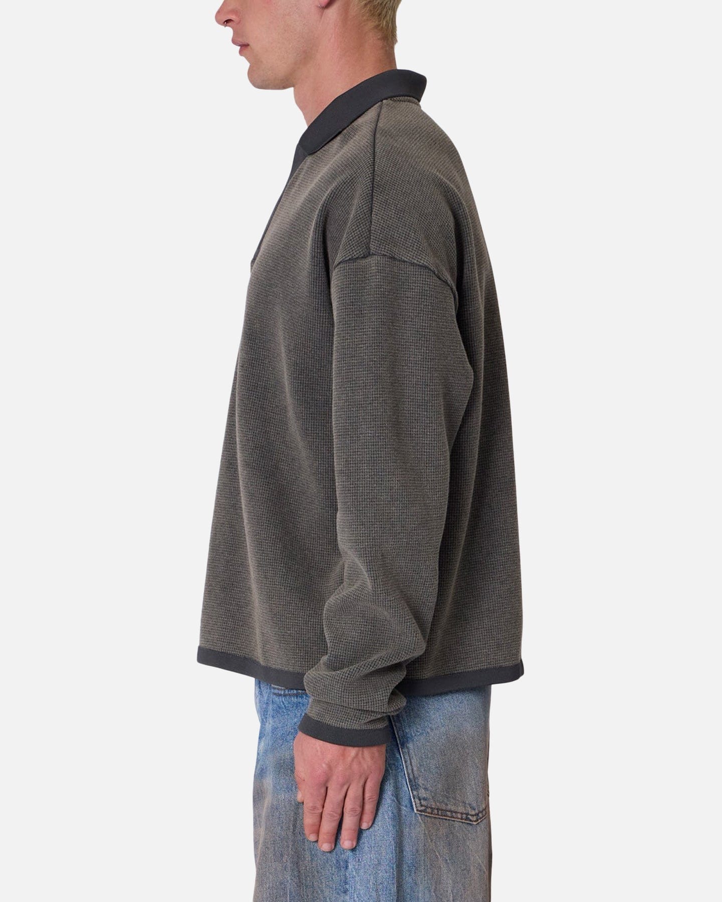 MNML Polo Thermal Long Sleeve T - Shirt Charcoal Grey
