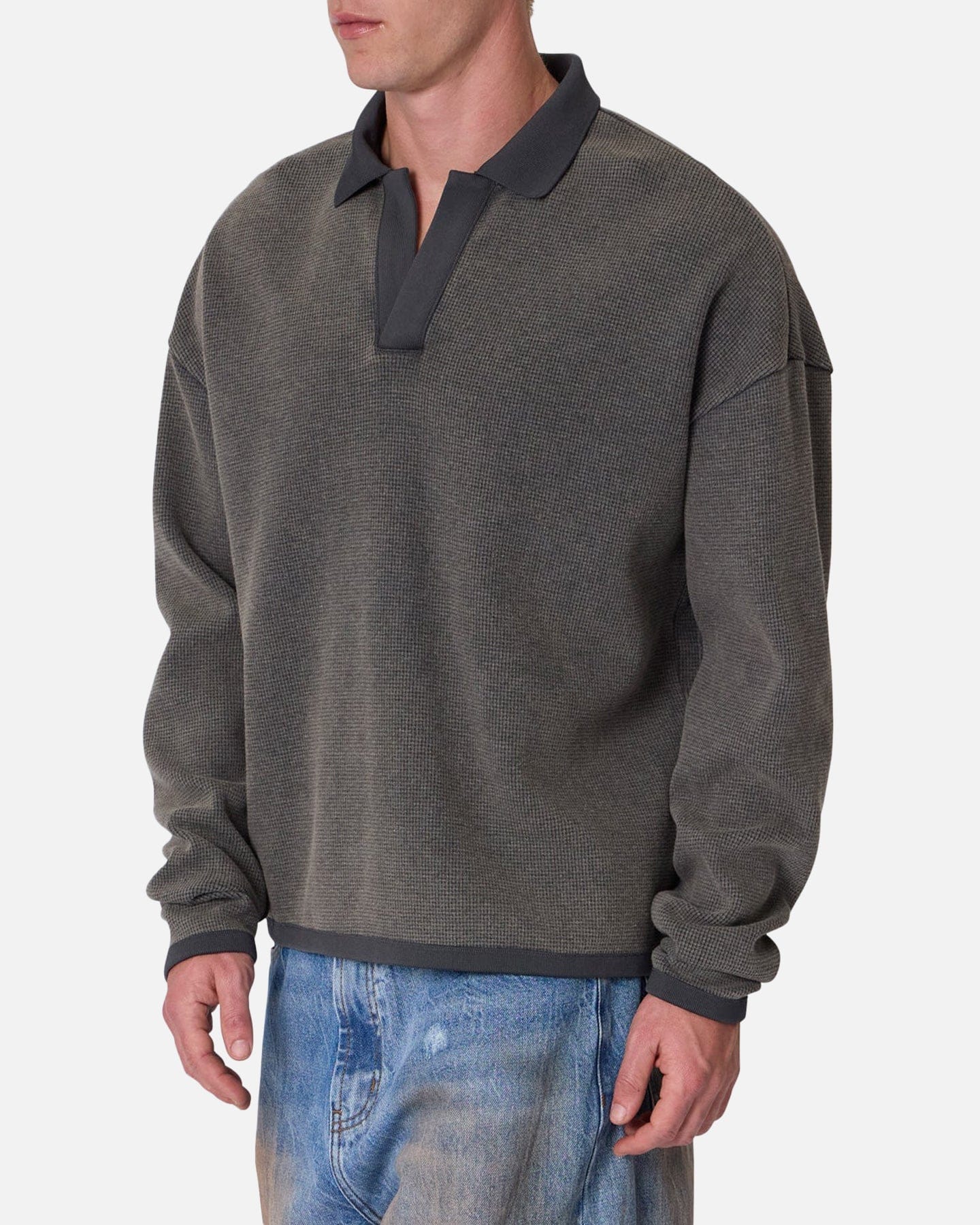 MNML Polo Thermal Long Sleeve T - Shirt Charcoal Grey