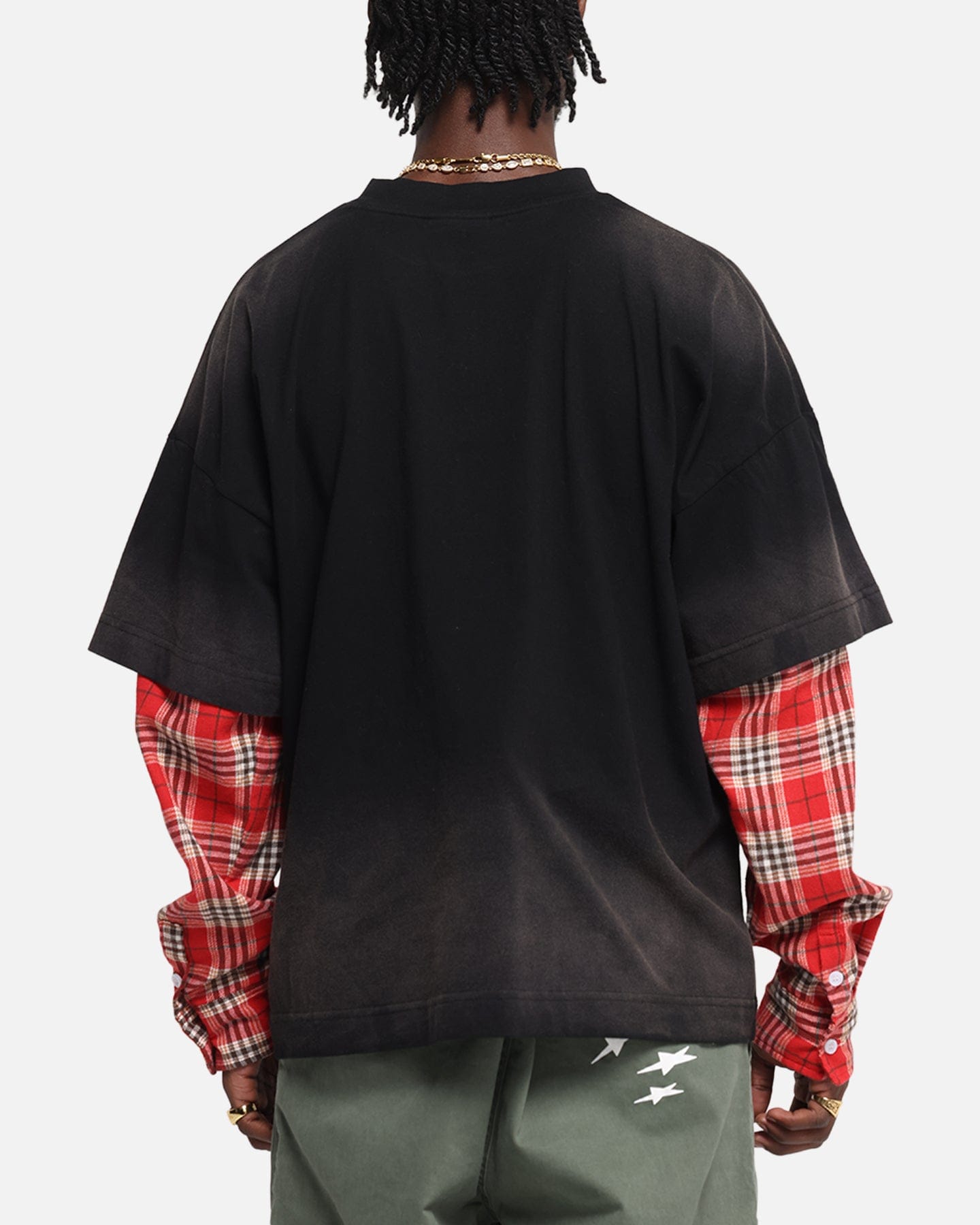 Loiter Layered Flannel T - Shirt Black/Red