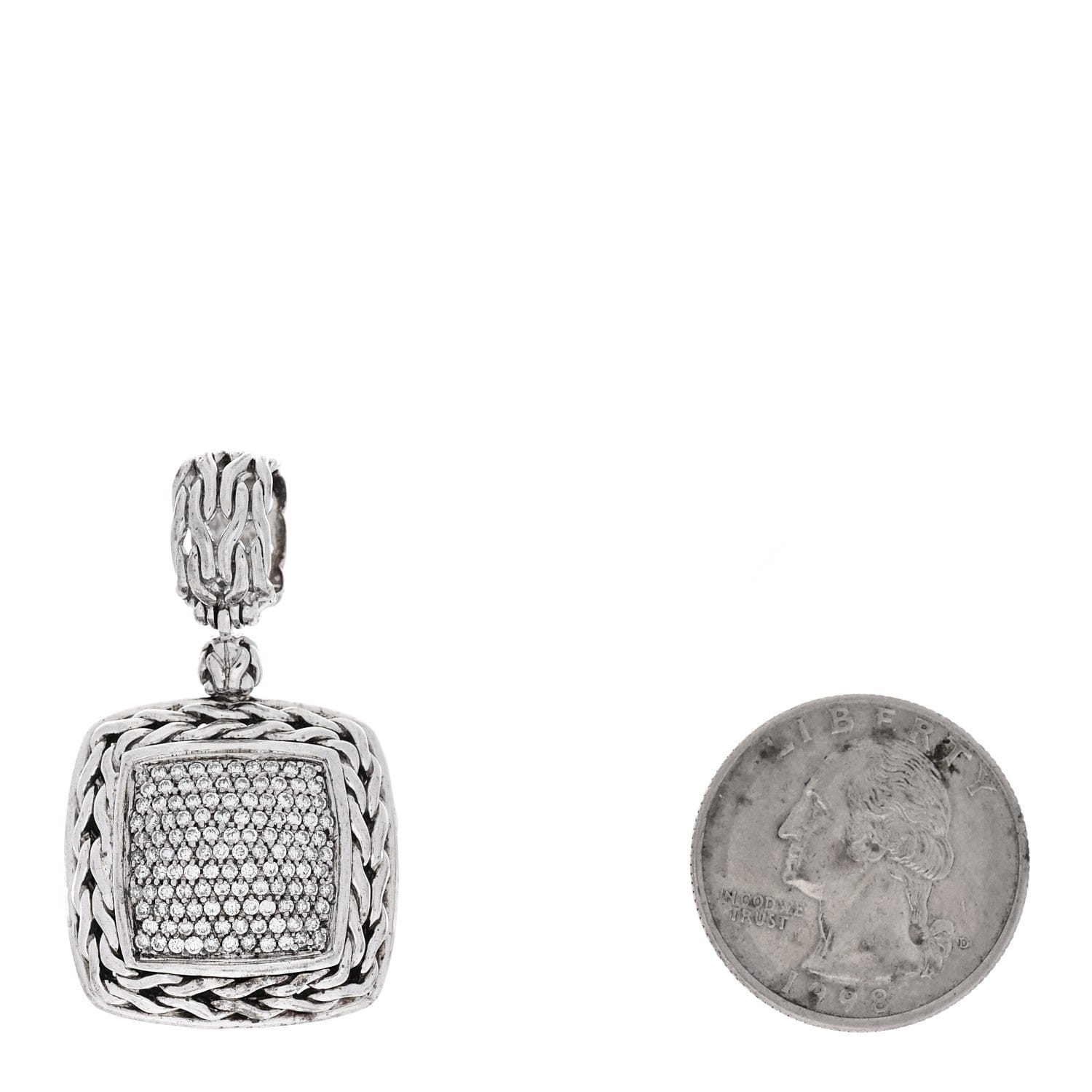 John Hardy Sterling Silver Diamond 24 mm Classic Chain Pave Enhancer Pendant