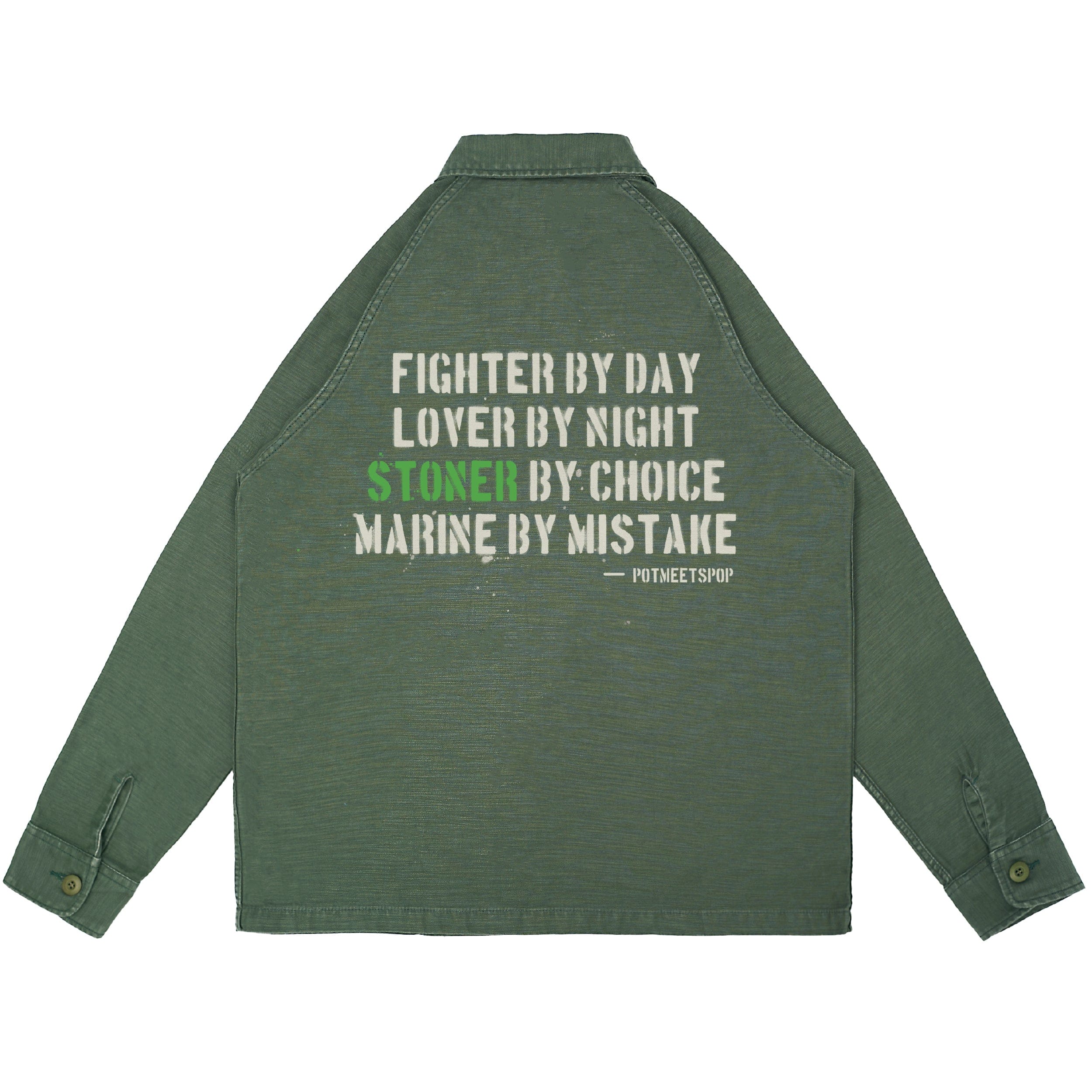 Pot Meets Pop Fatty Fatigue Shirt Reverse Satin - Washed Olive