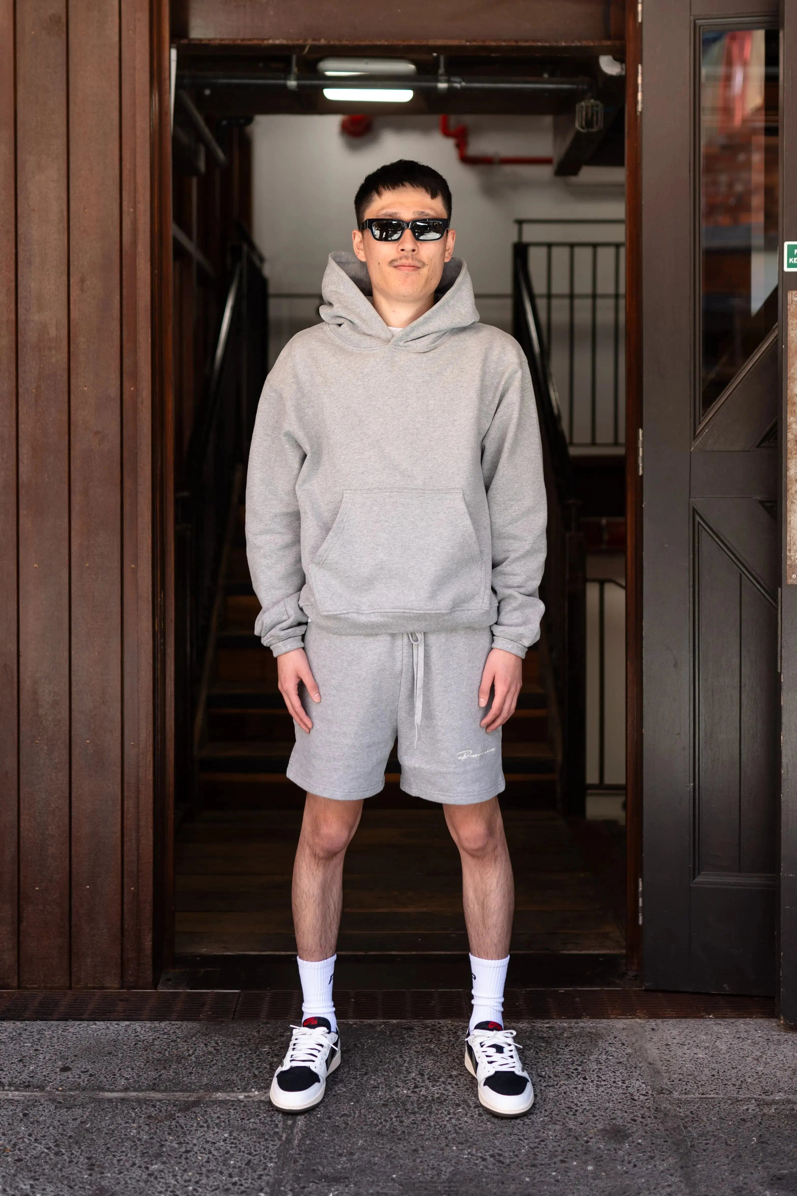 Prior Archives Prior Embroidery Logo Fitted Sweatshorts Slate