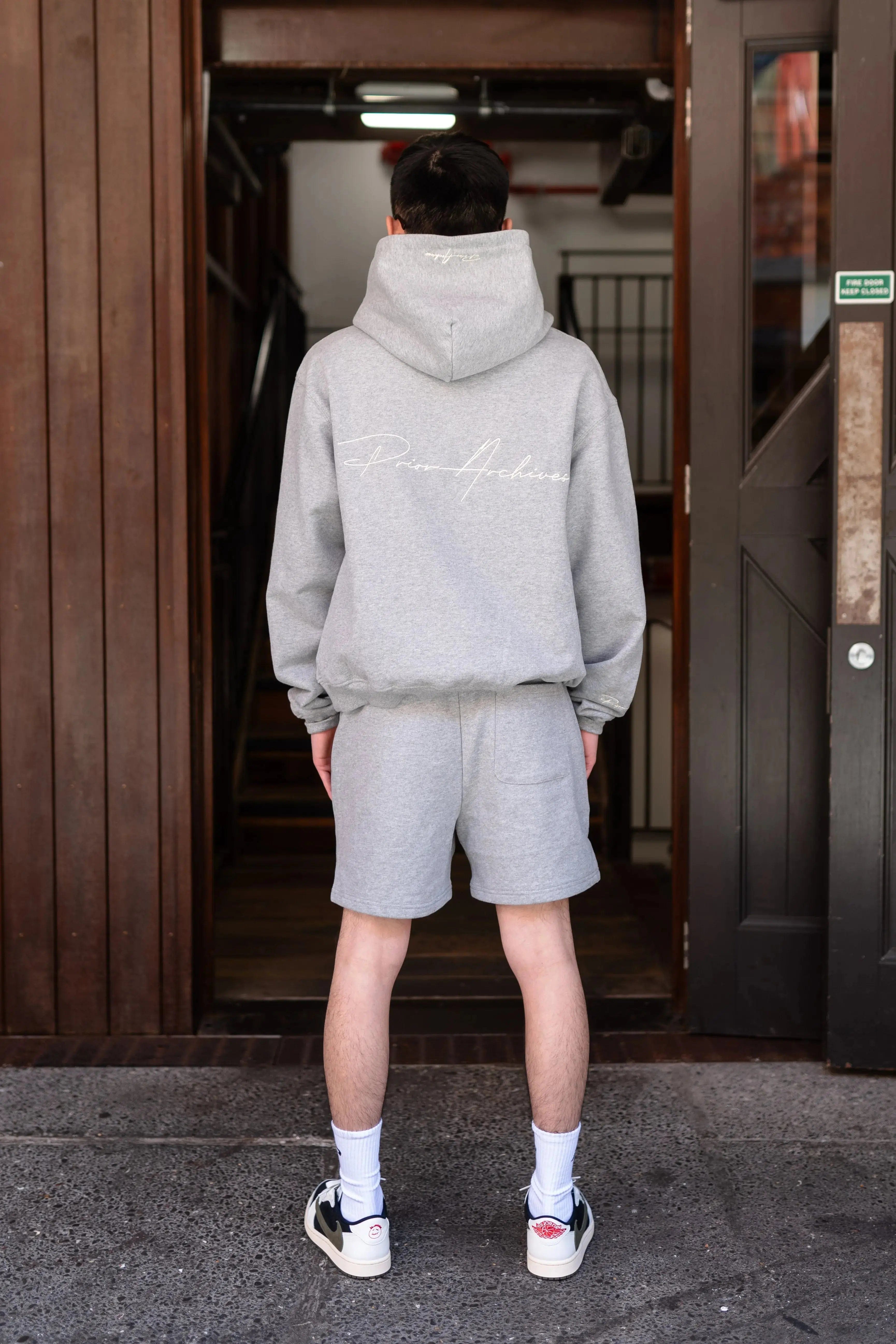 Prior Archives Prior Embroidery Logo Fitted Sweatshorts Slate