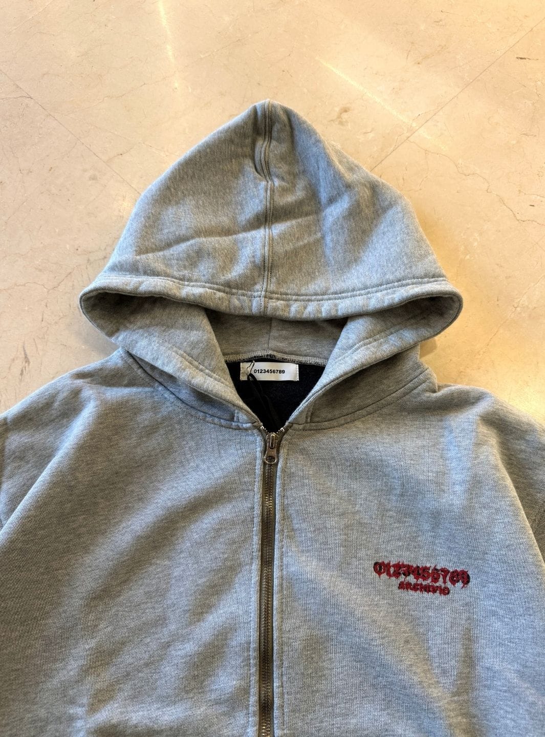 Numeri Archivio Zip Up Hooded Sweatshirt Grey Melange Red