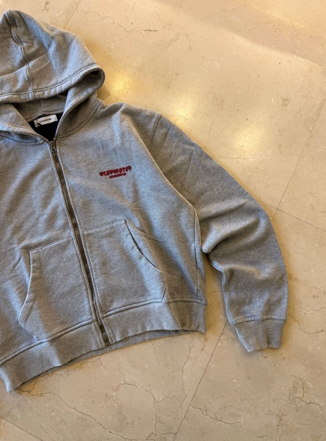 Numeri Archivio Zip Up Hooded Sweatshirt Grey Melange Red