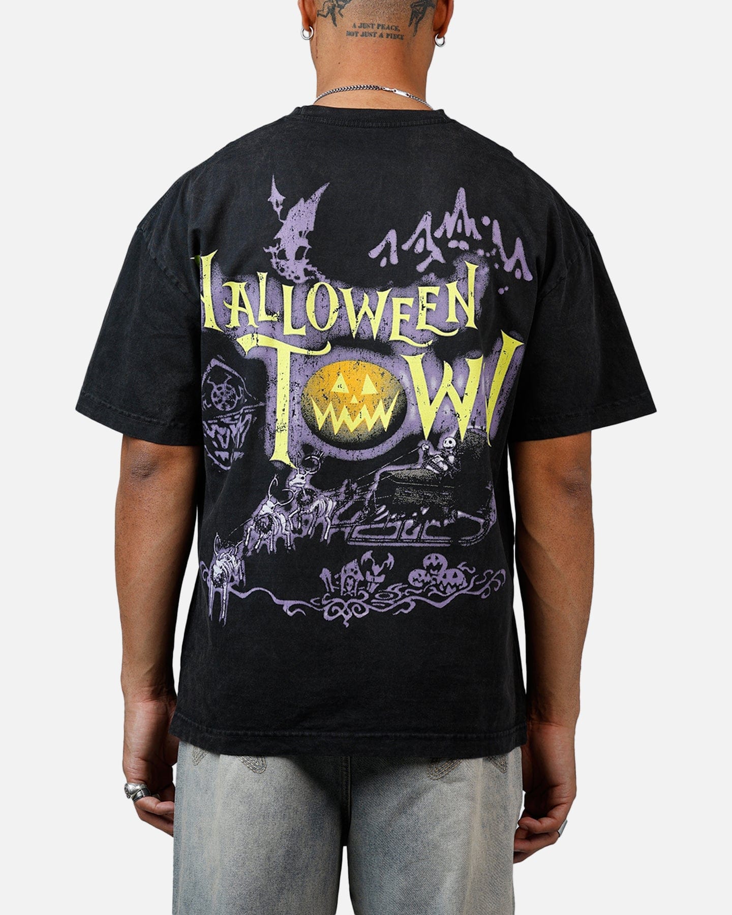 73studio Disney Kingdom Hearts Halloween Town Heavyweight T - Shirt Black Acidwash