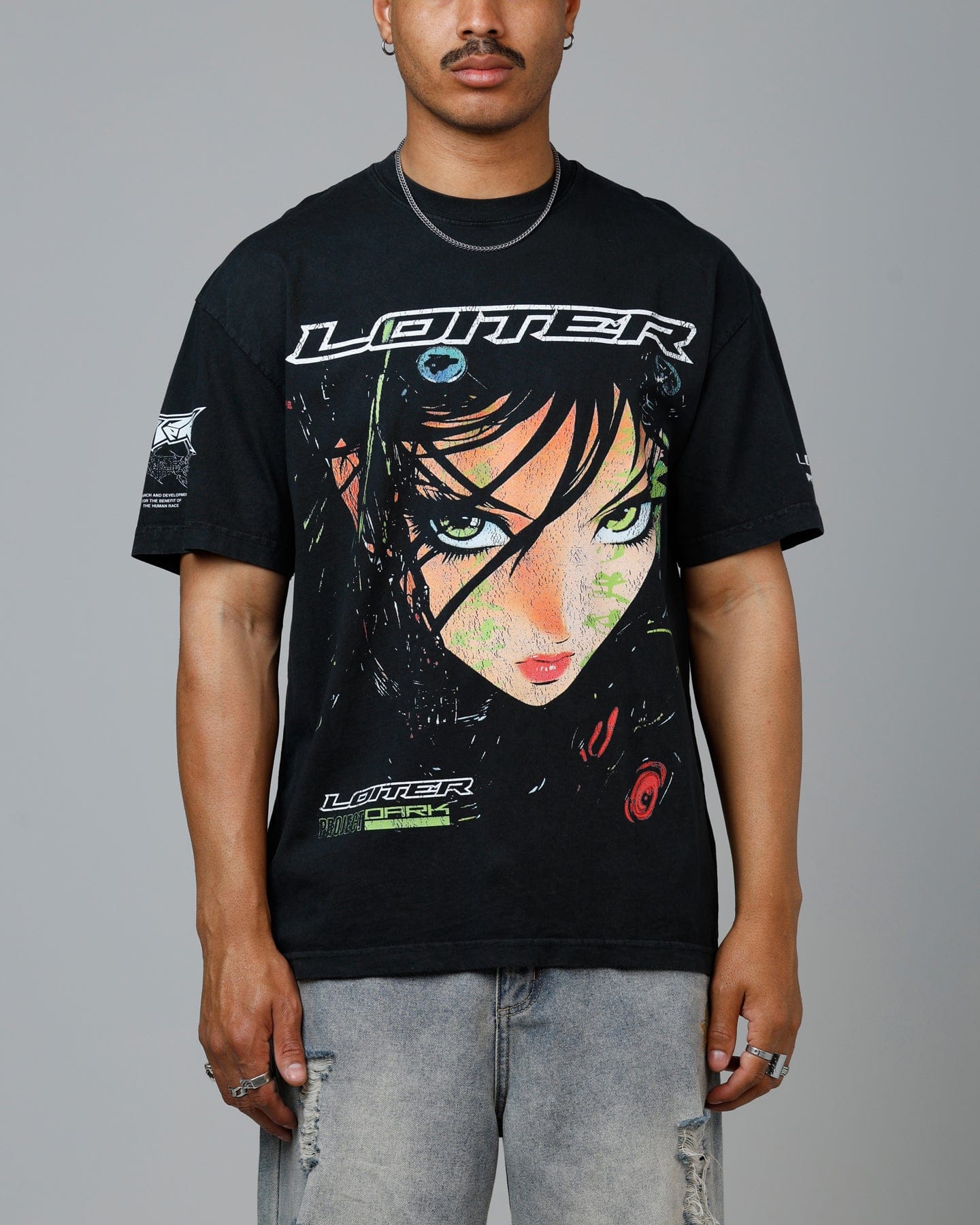 Loiter Project Dark Vintage T - Shirt Black Acidwash