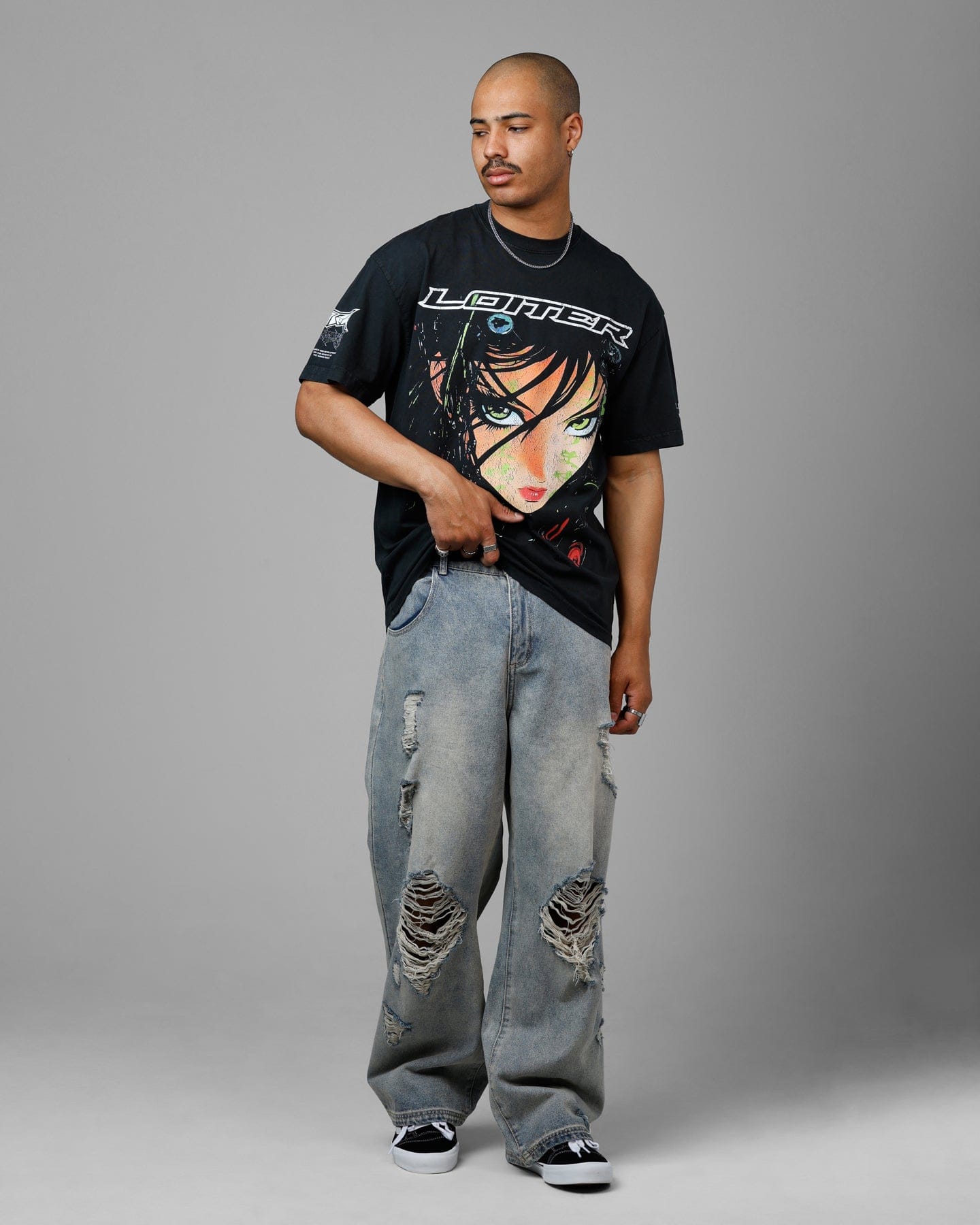 Loiter Project Dark Vintage T - Shirt Black Acidwash